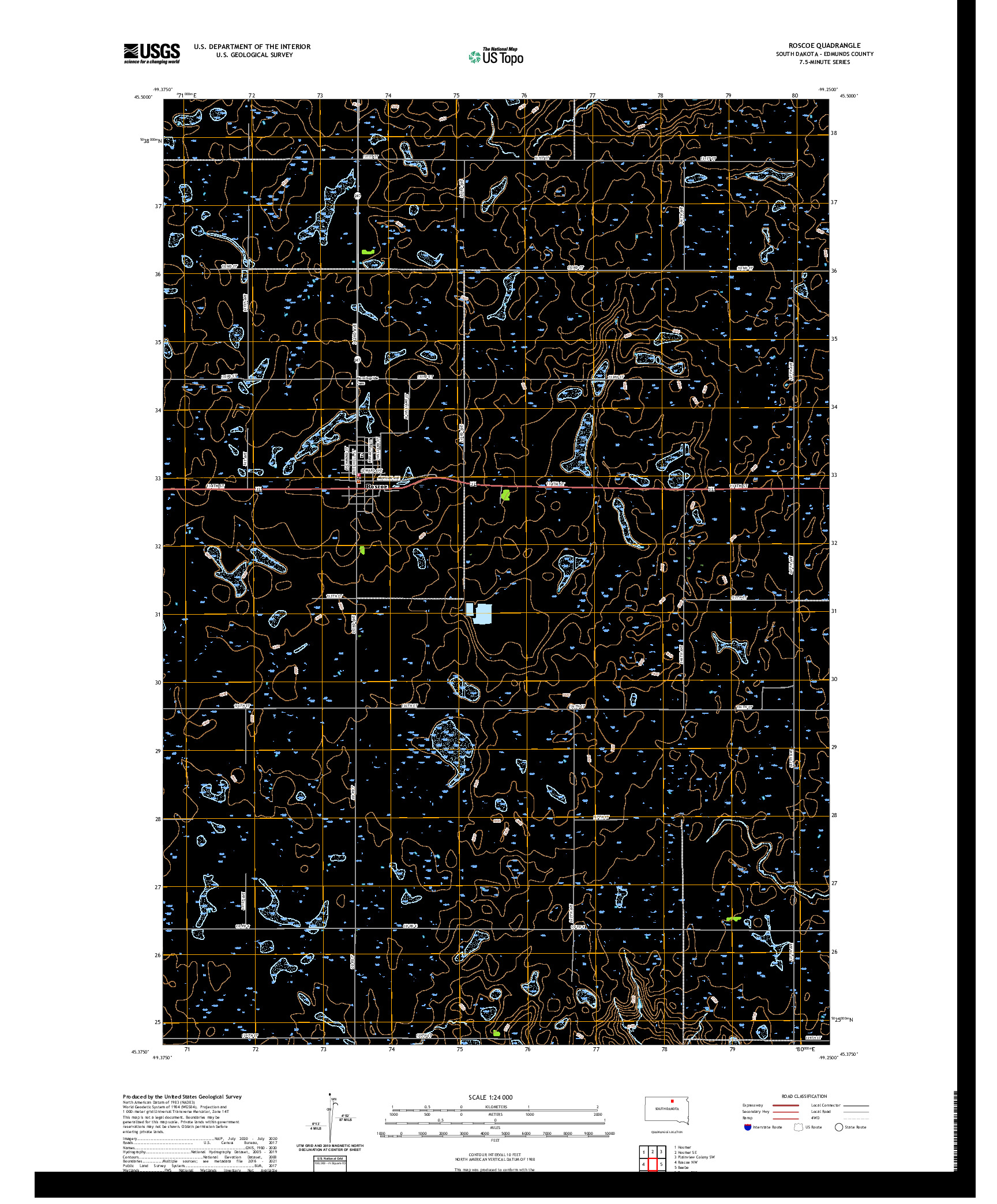 USGS US TOPO 7.5-MINUTE MAP FOR ROSCOE, SD 2021