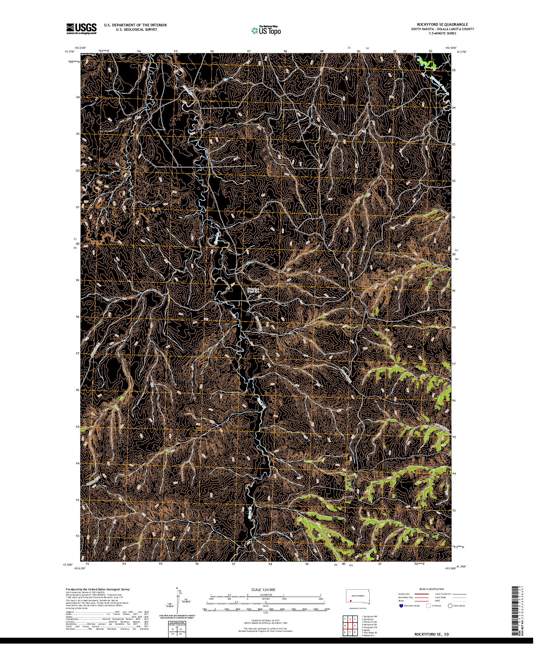 USGS US TOPO 7.5-MINUTE MAP FOR ROCKYFORD SE, SD 2021