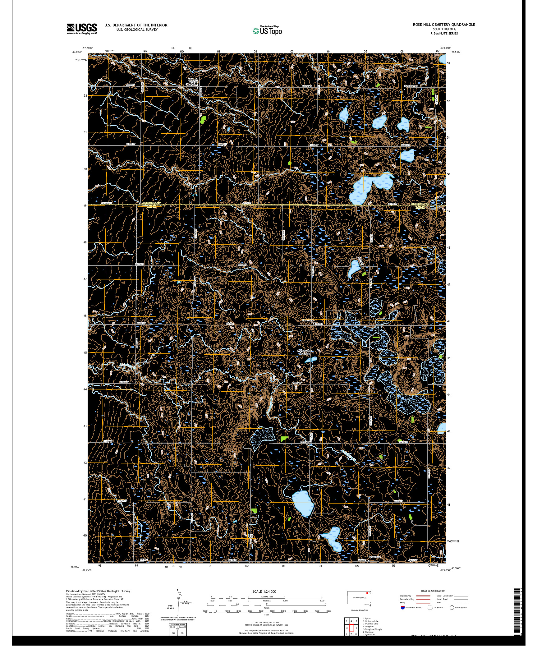 USGS US TOPO 7.5-MINUTE MAP FOR ROSE HILL CEMETERY, SD 2021