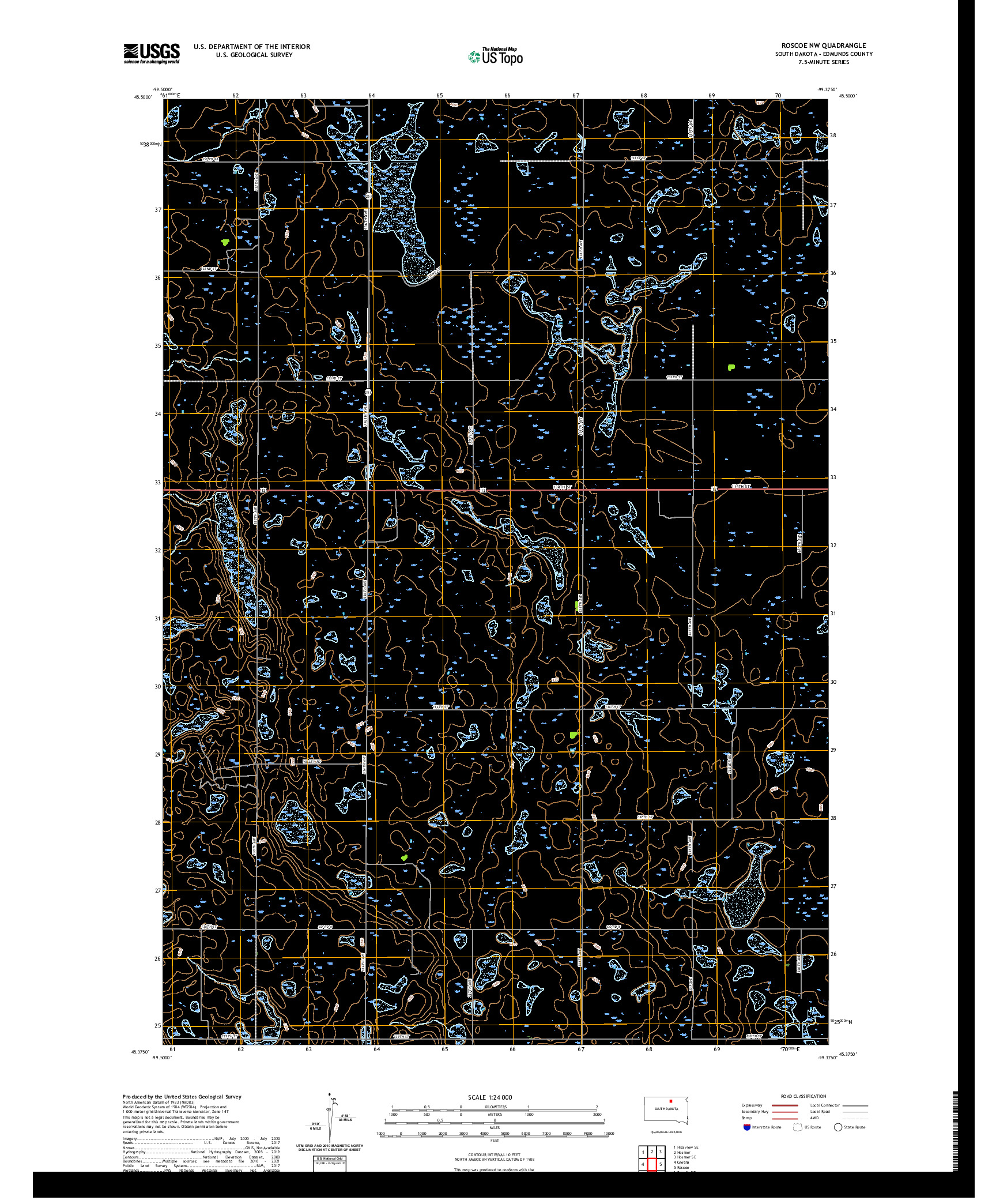 USGS US TOPO 7.5-MINUTE MAP FOR ROSCOE NW, SD 2021
