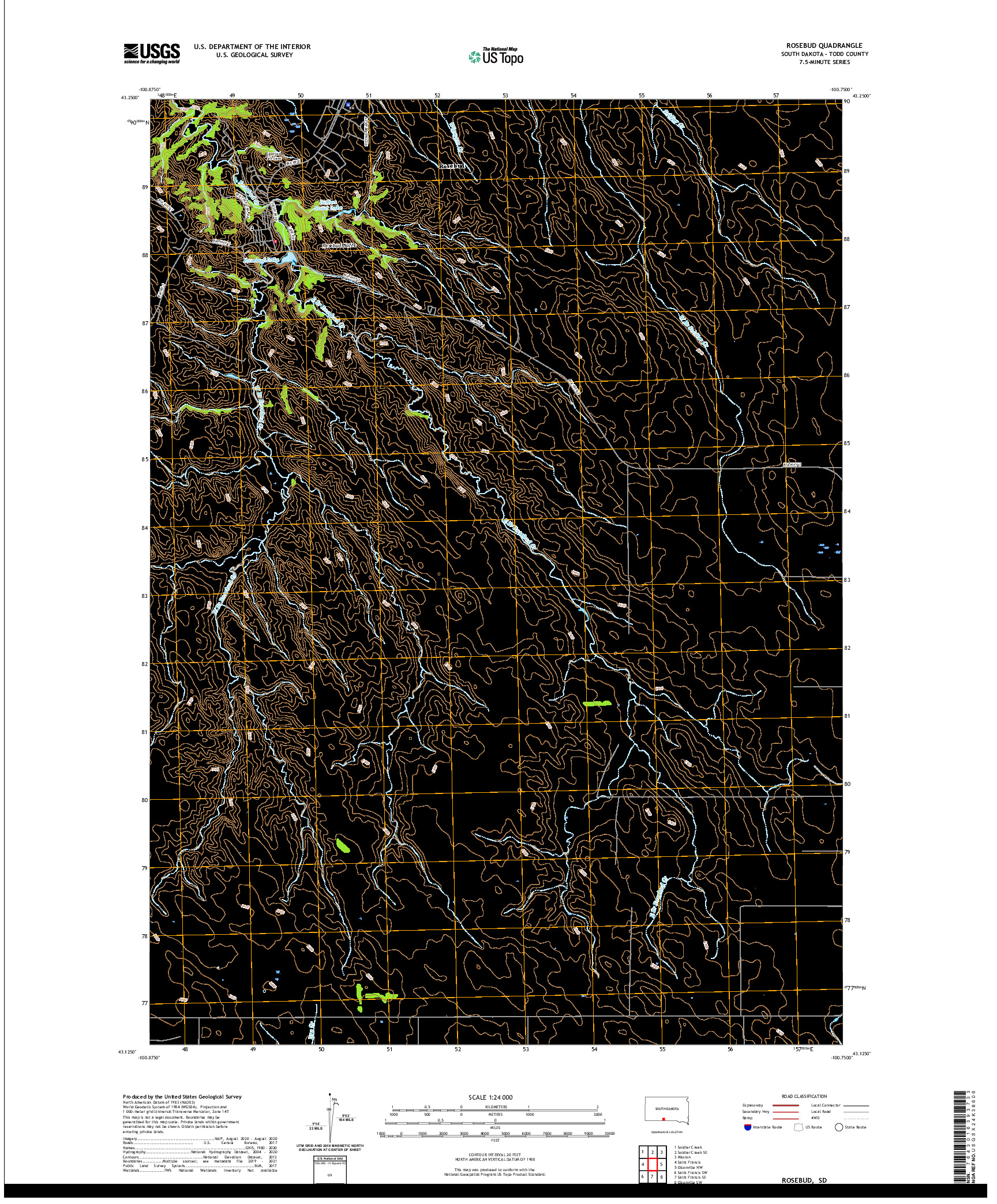 USGS US TOPO 7.5-MINUTE MAP FOR ROSEBUD, SD 2021