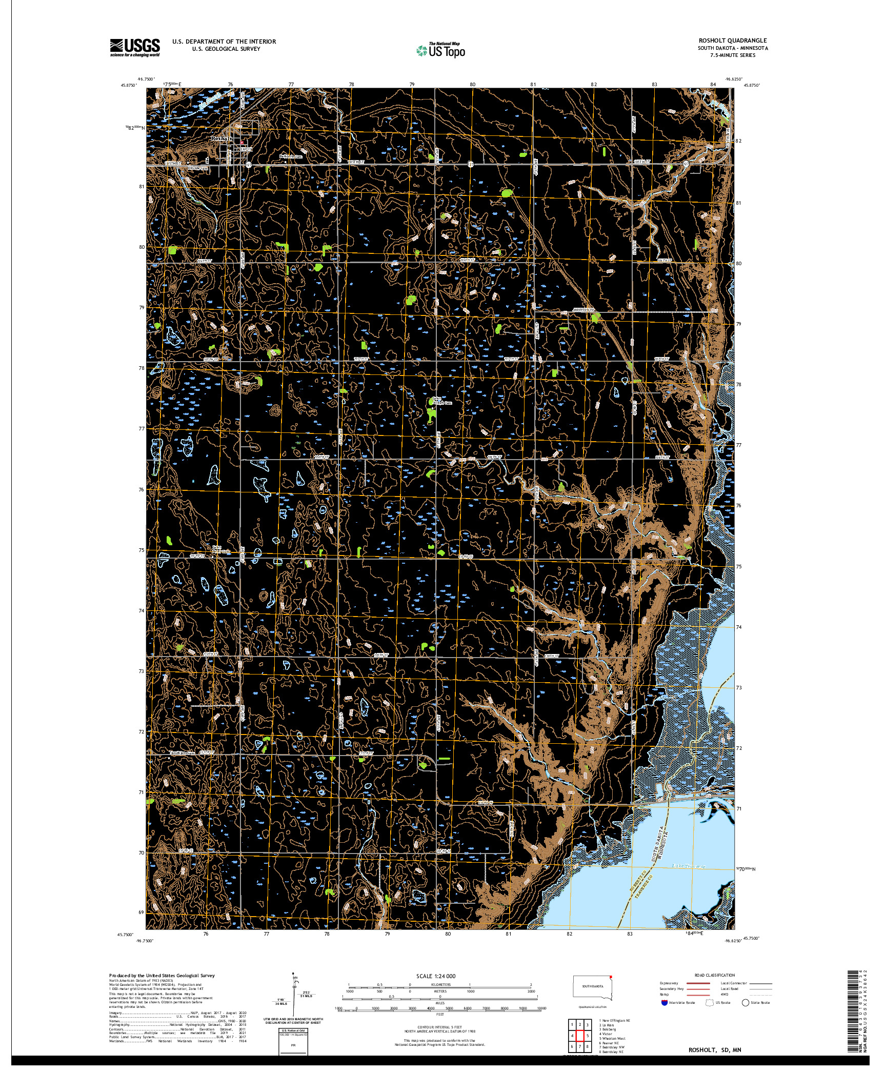 USGS US TOPO 7.5-MINUTE MAP FOR ROSHOLT, SD,MN 2021