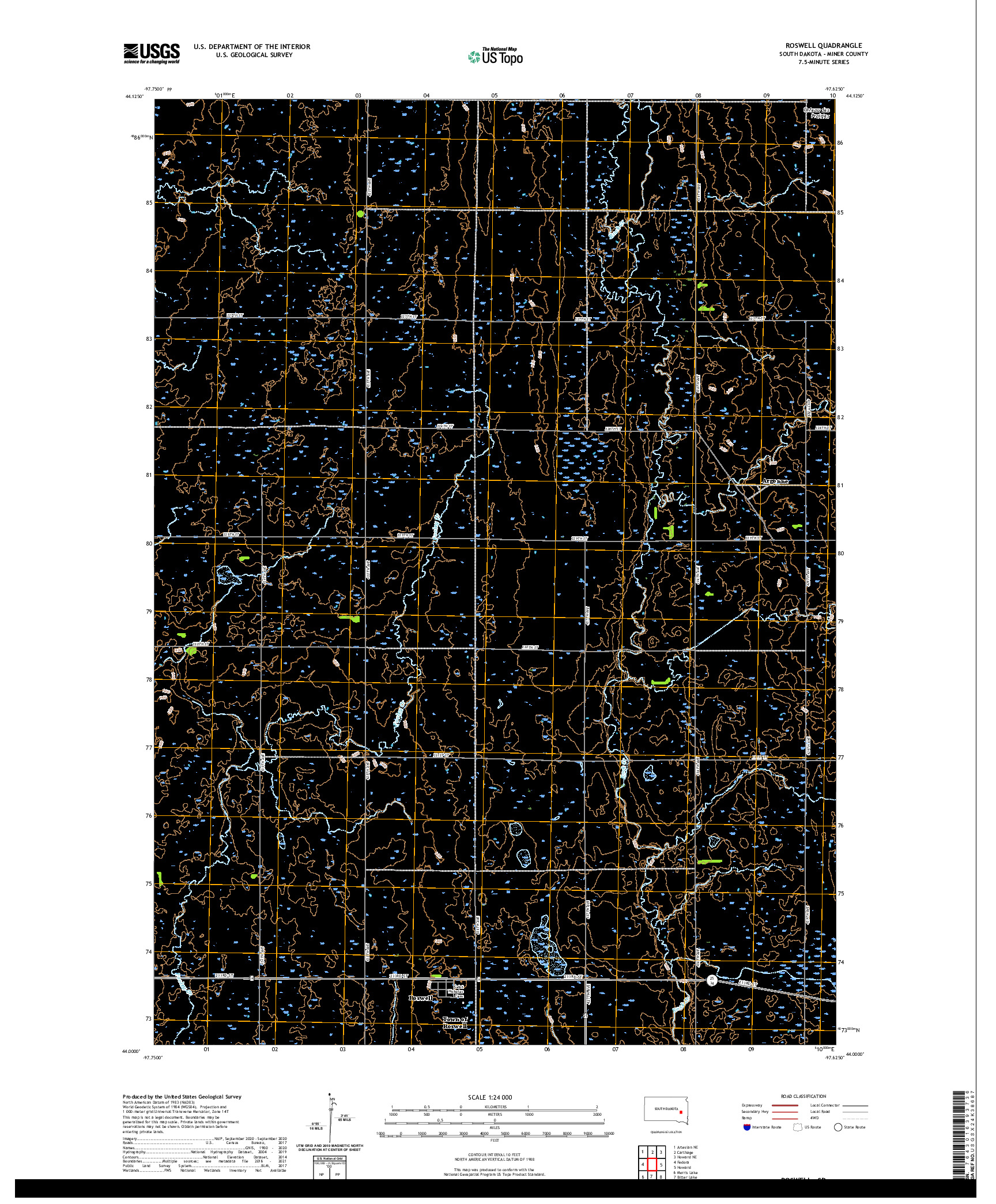 USGS US TOPO 7.5-MINUTE MAP FOR ROSWELL, SD 2021