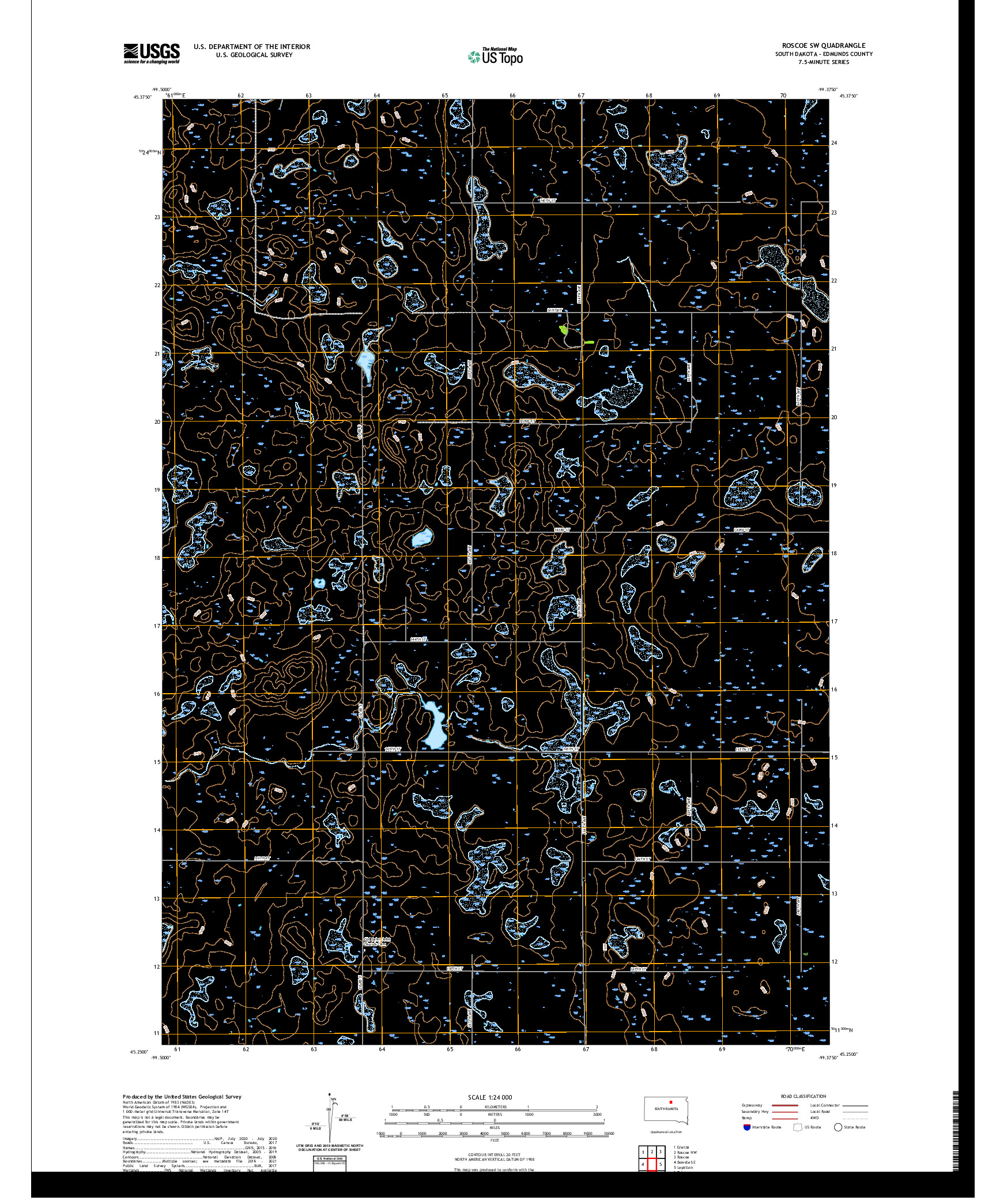 USGS US TOPO 7.5-MINUTE MAP FOR ROSCOE SW, SD 2021