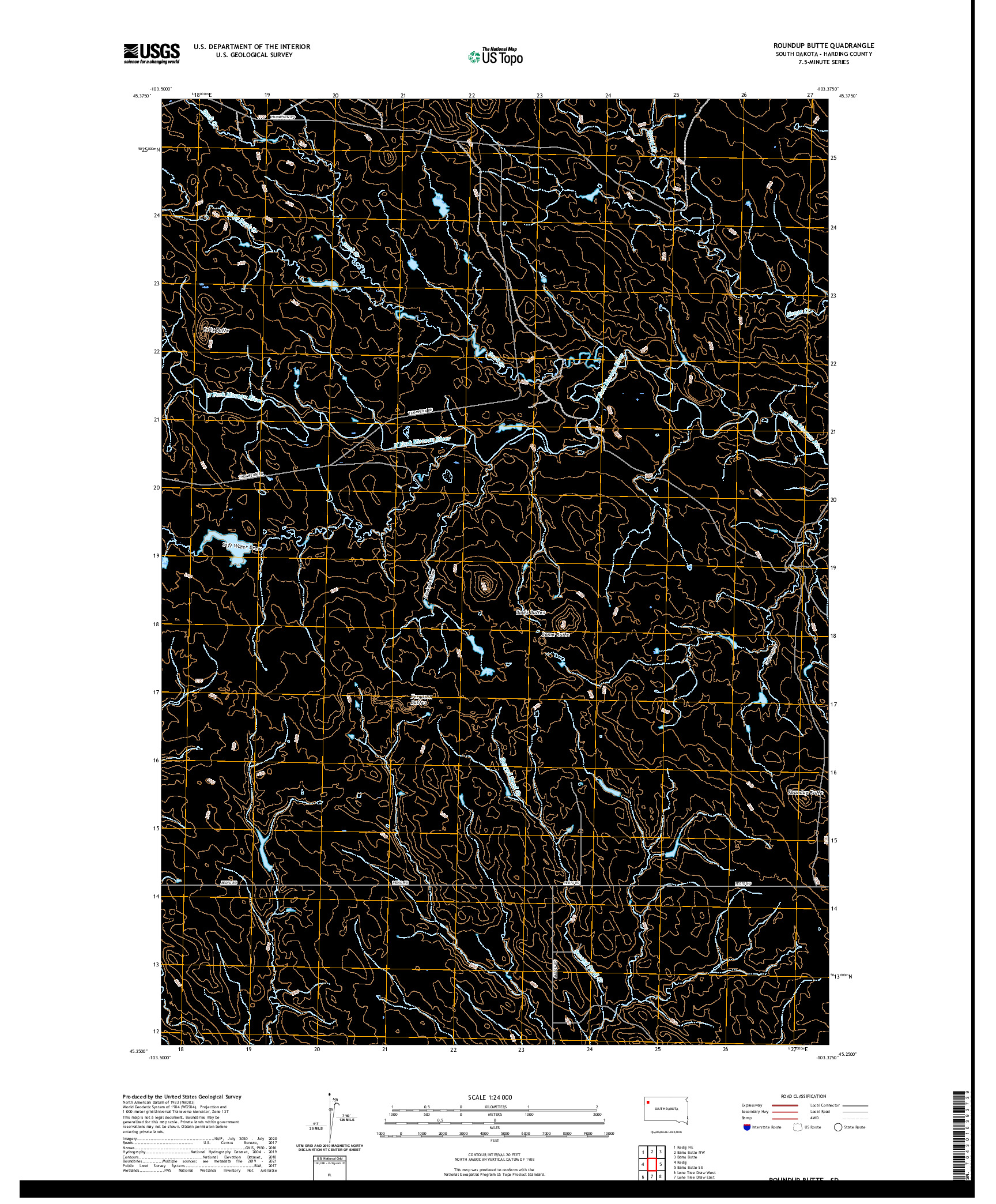 USGS US TOPO 7.5-MINUTE MAP FOR ROUNDUP BUTTE, SD 2021