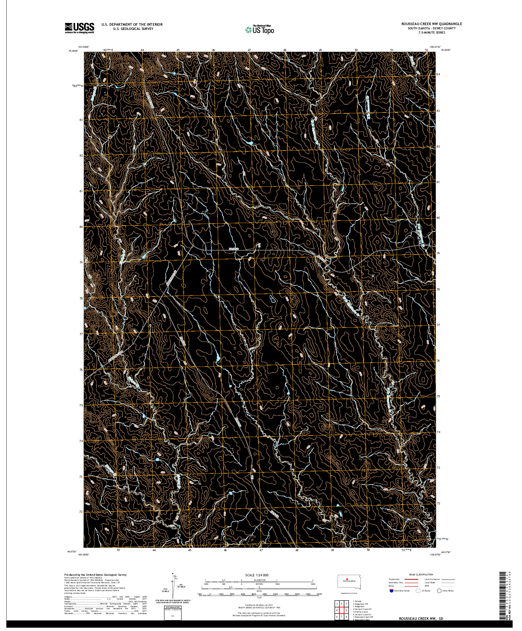 USGS US TOPO 7.5-MINUTE MAP FOR ROUSSEAU CREEK NW, SD 2021