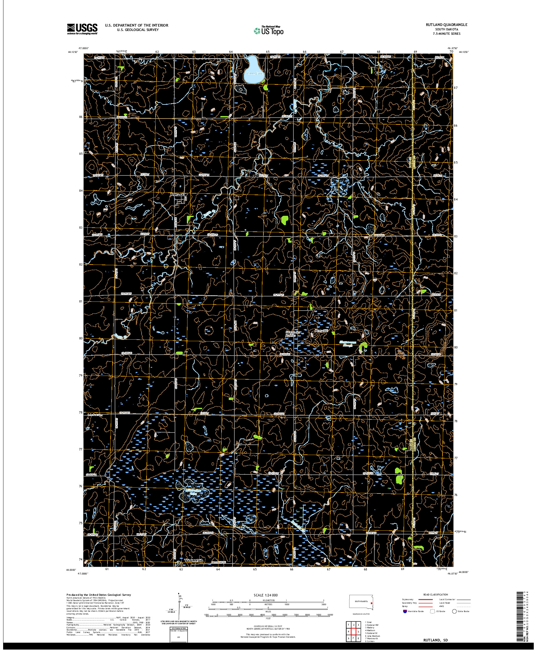 USGS US TOPO 7.5-MINUTE MAP FOR RUTLAND, SD 2021