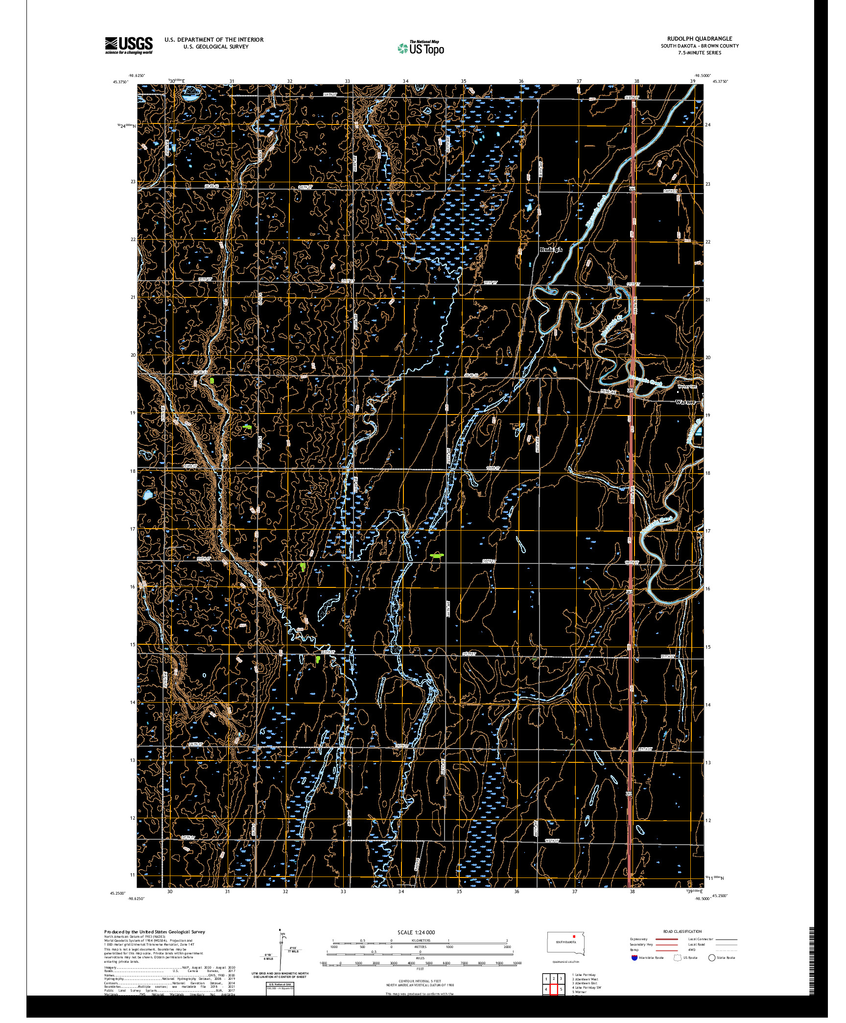 USGS US TOPO 7.5-MINUTE MAP FOR RUDOLPH, SD 2021