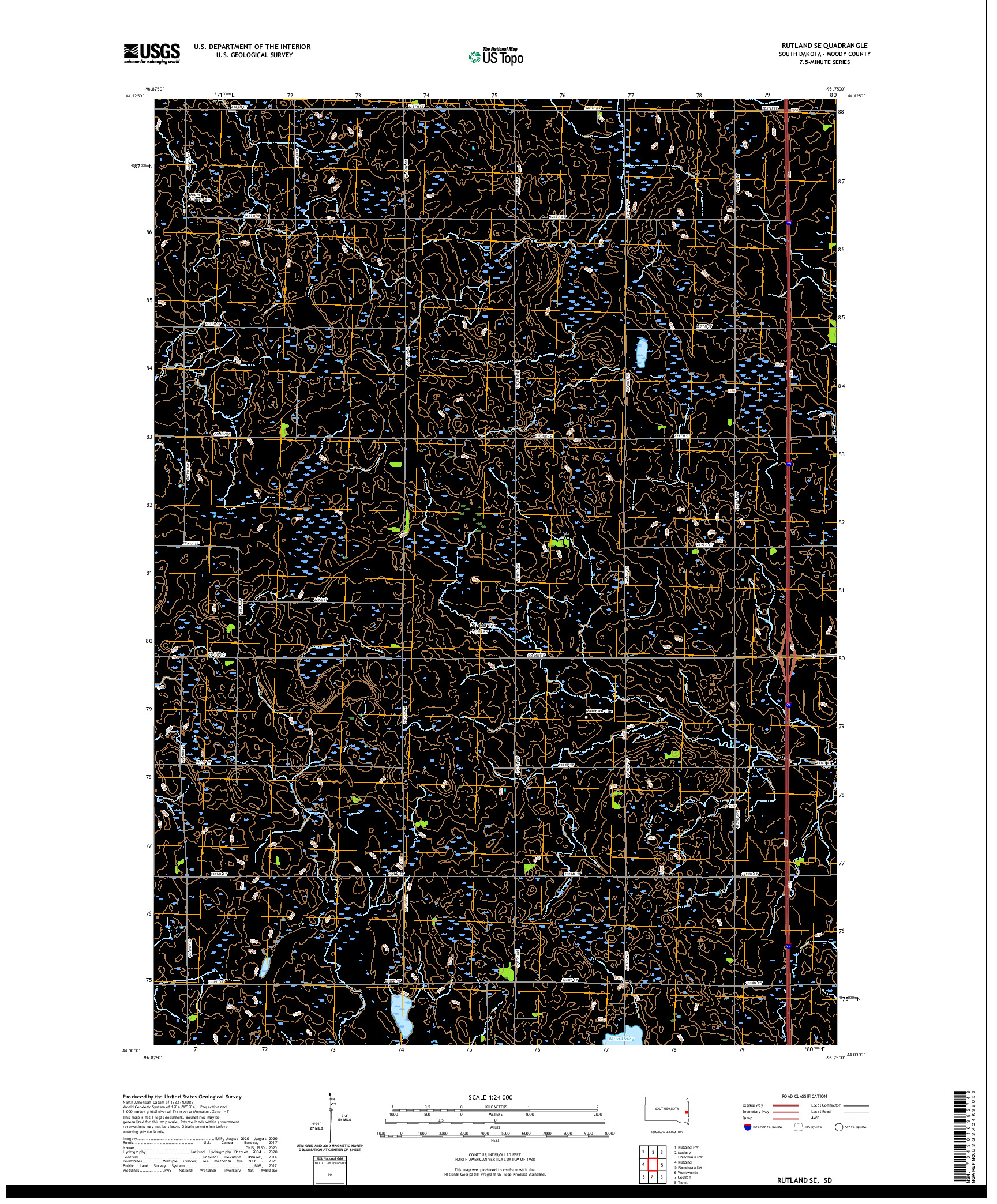 USGS US TOPO 7.5-MINUTE MAP FOR RUTLAND SE, SD 2021