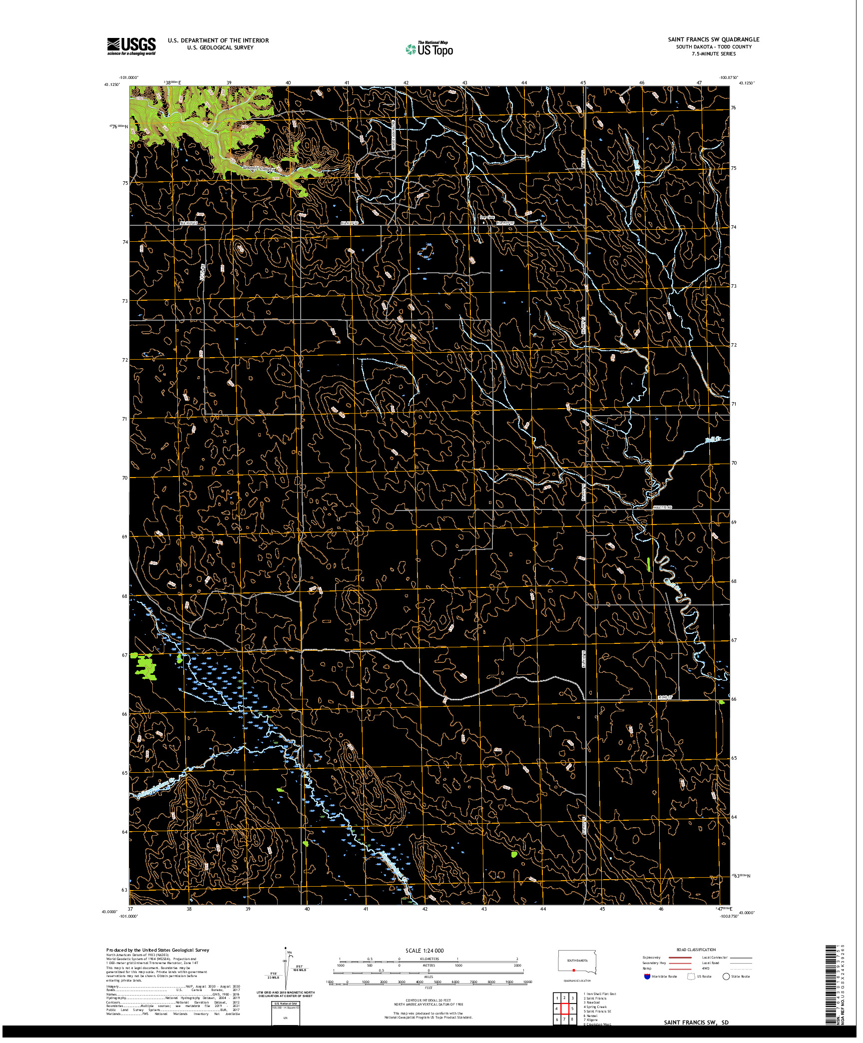 USGS US TOPO 7.5-MINUTE MAP FOR SAINT FRANCIS SW, SD 2021