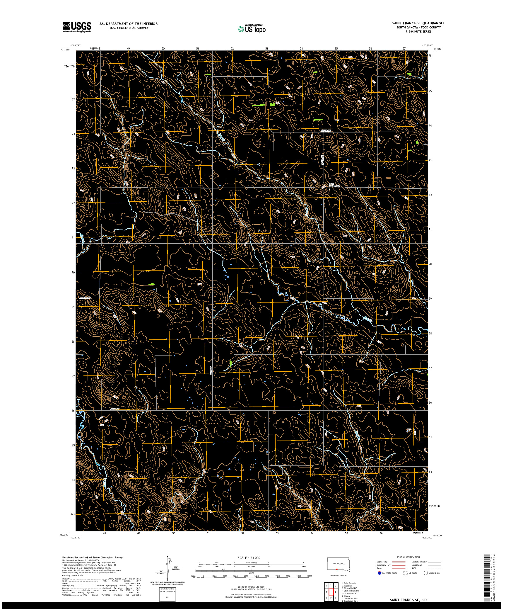 USGS US TOPO 7.5-MINUTE MAP FOR SAINT FRANCIS SE, SD 2021