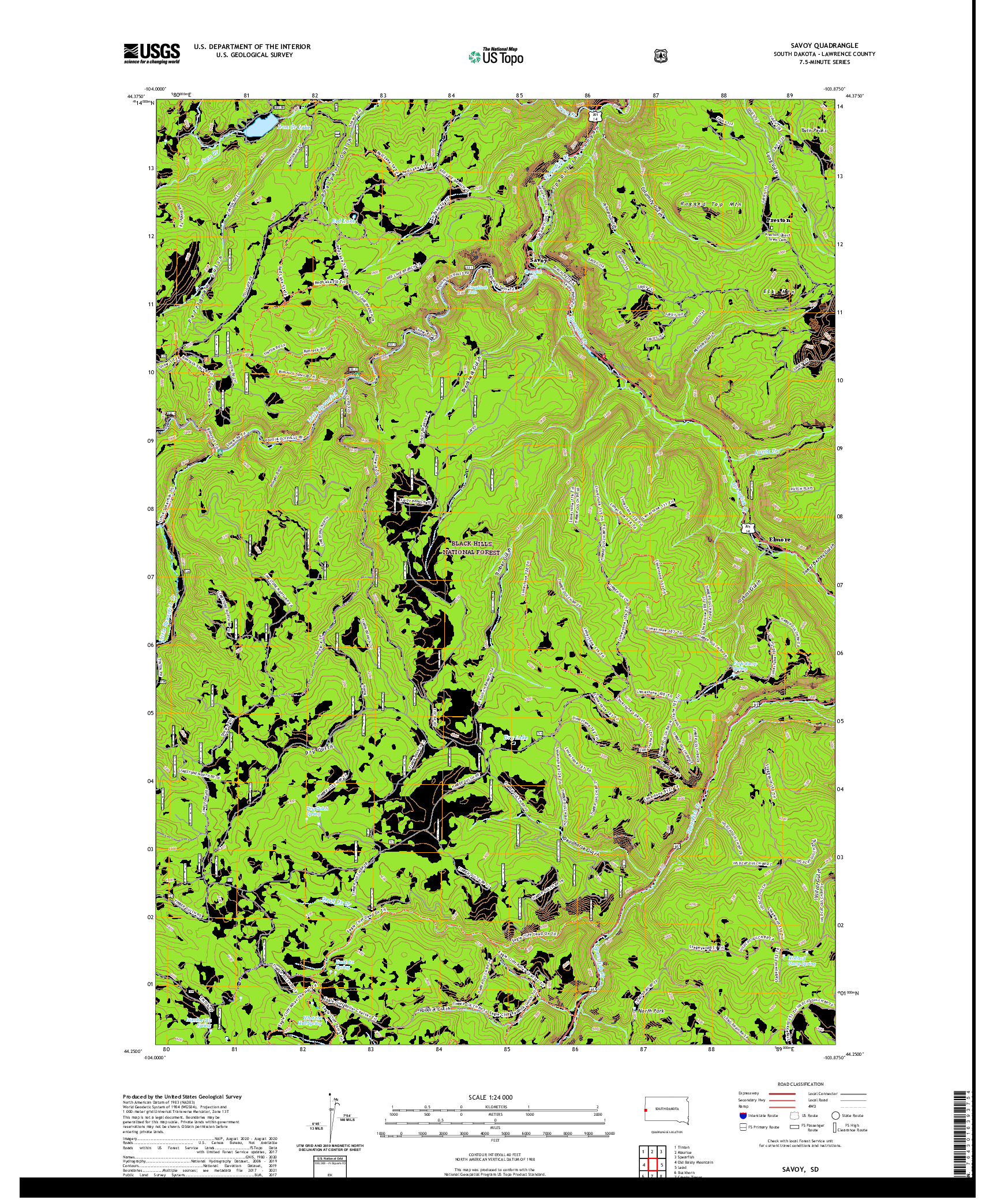 USGS US TOPO 7.5-MINUTE MAP FOR SAVOY, SD 2021