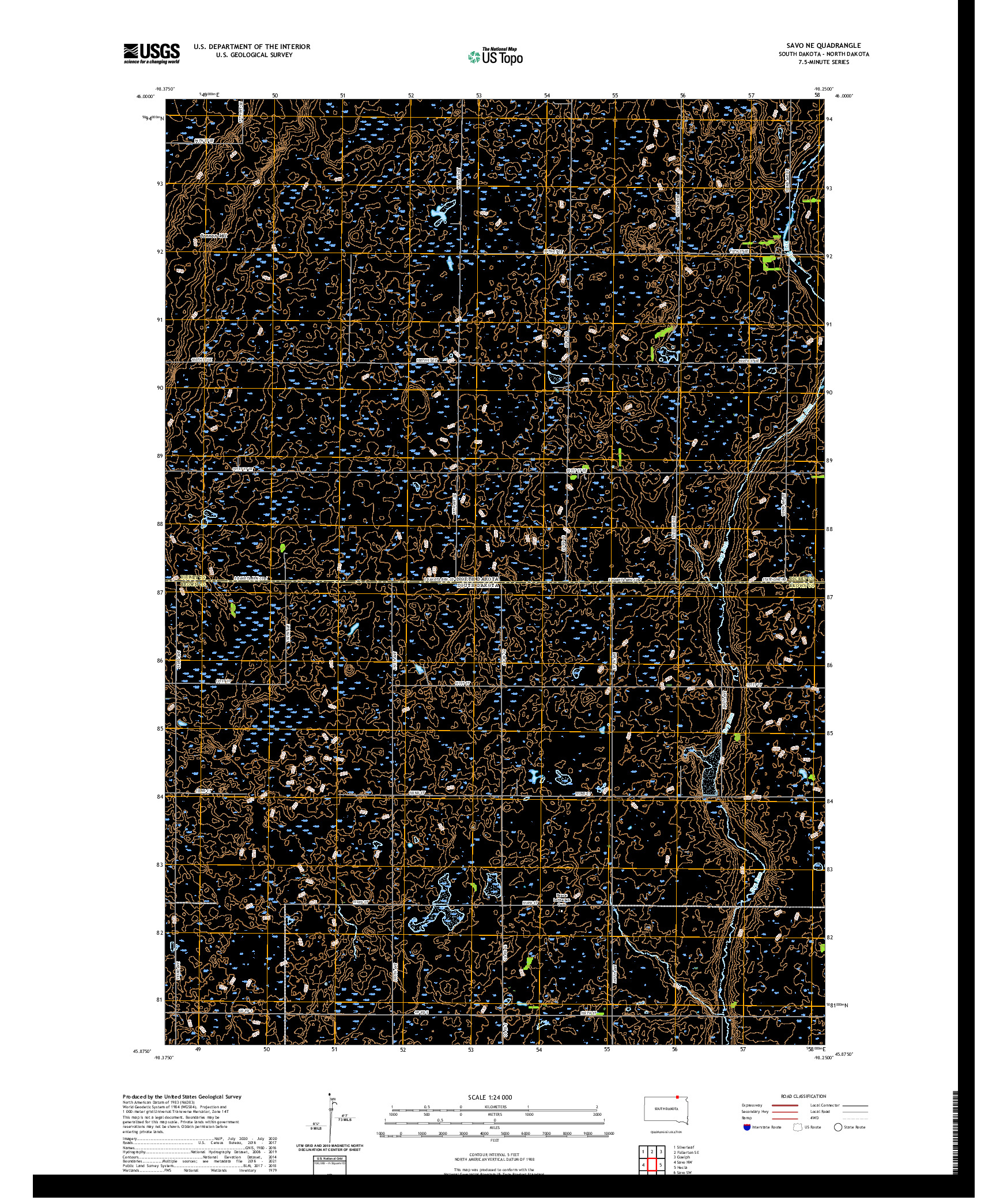 USGS US TOPO 7.5-MINUTE MAP FOR SAVO NE, SD,ND 2021