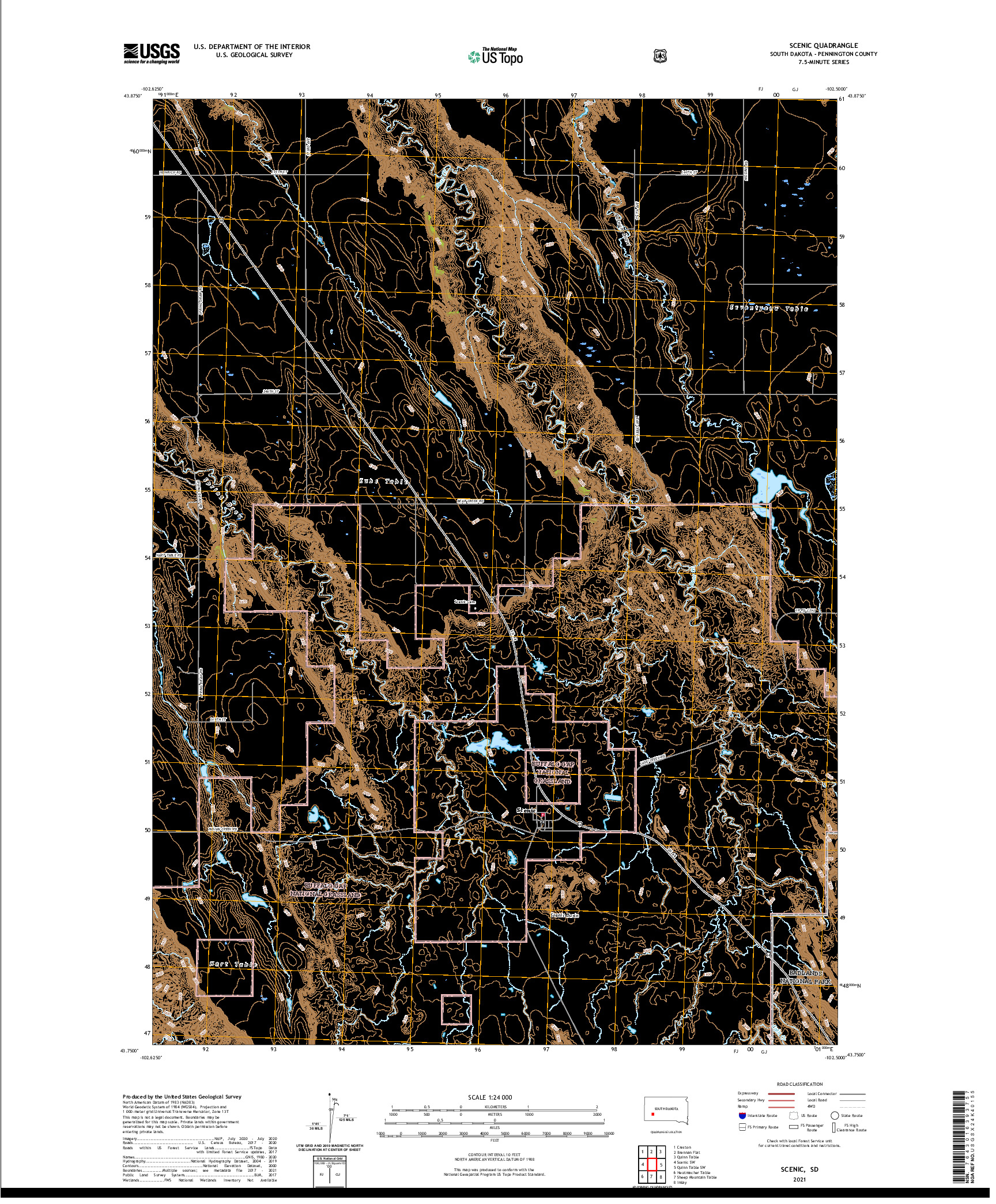 USGS US TOPO 7.5-MINUTE MAP FOR SCENIC, SD 2021
