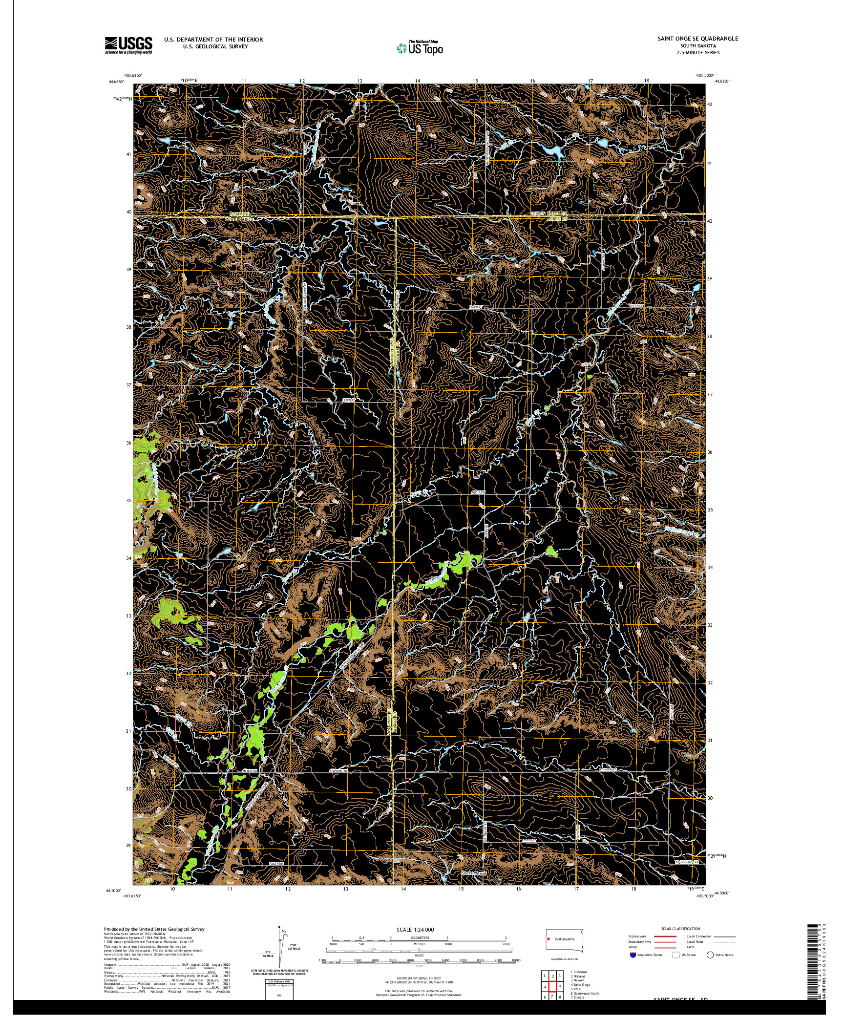 USGS US TOPO 7.5-MINUTE MAP FOR SAINT ONGE SE, SD 2021