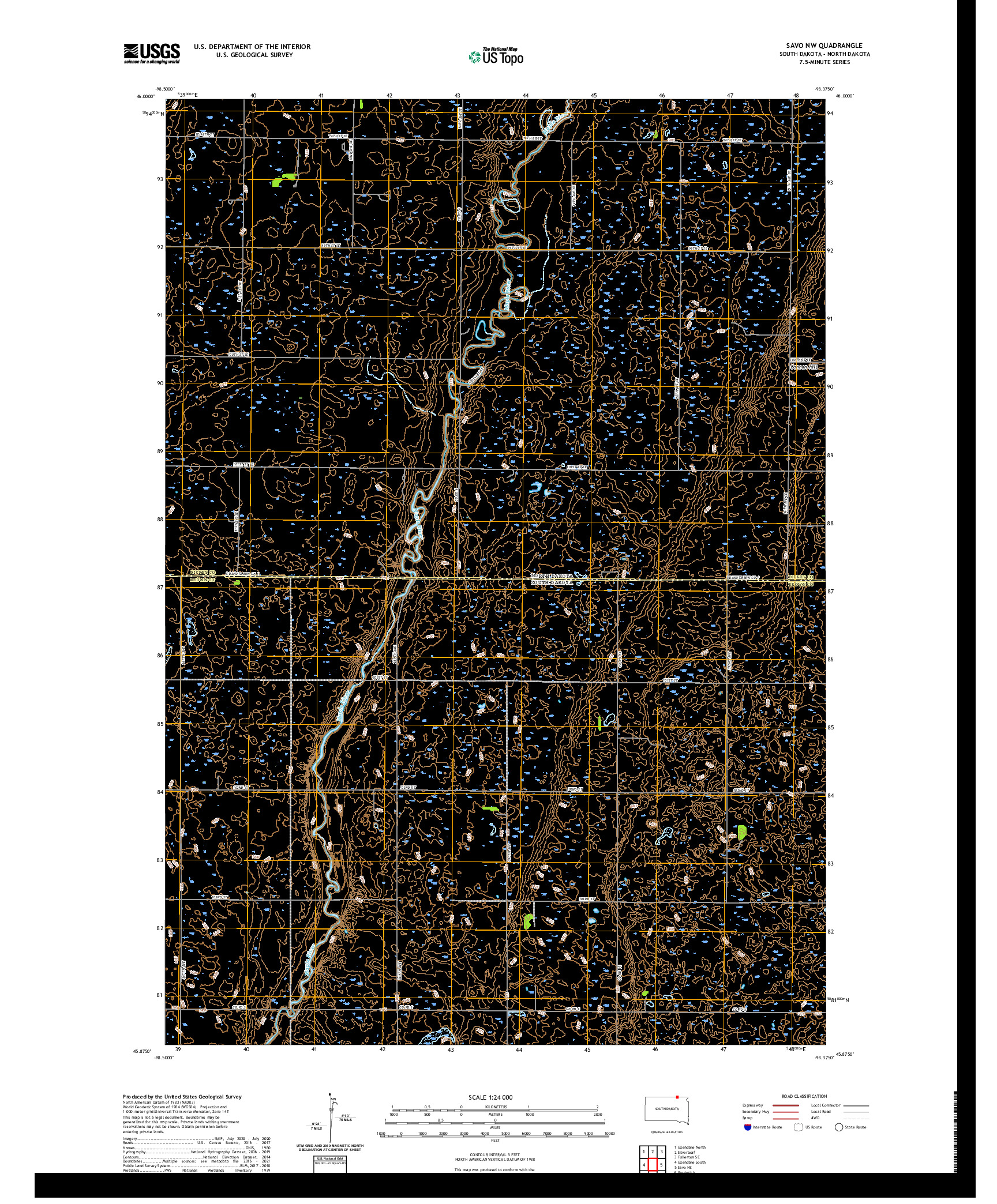 USGS US TOPO 7.5-MINUTE MAP FOR SAVO NW, SD,ND 2021