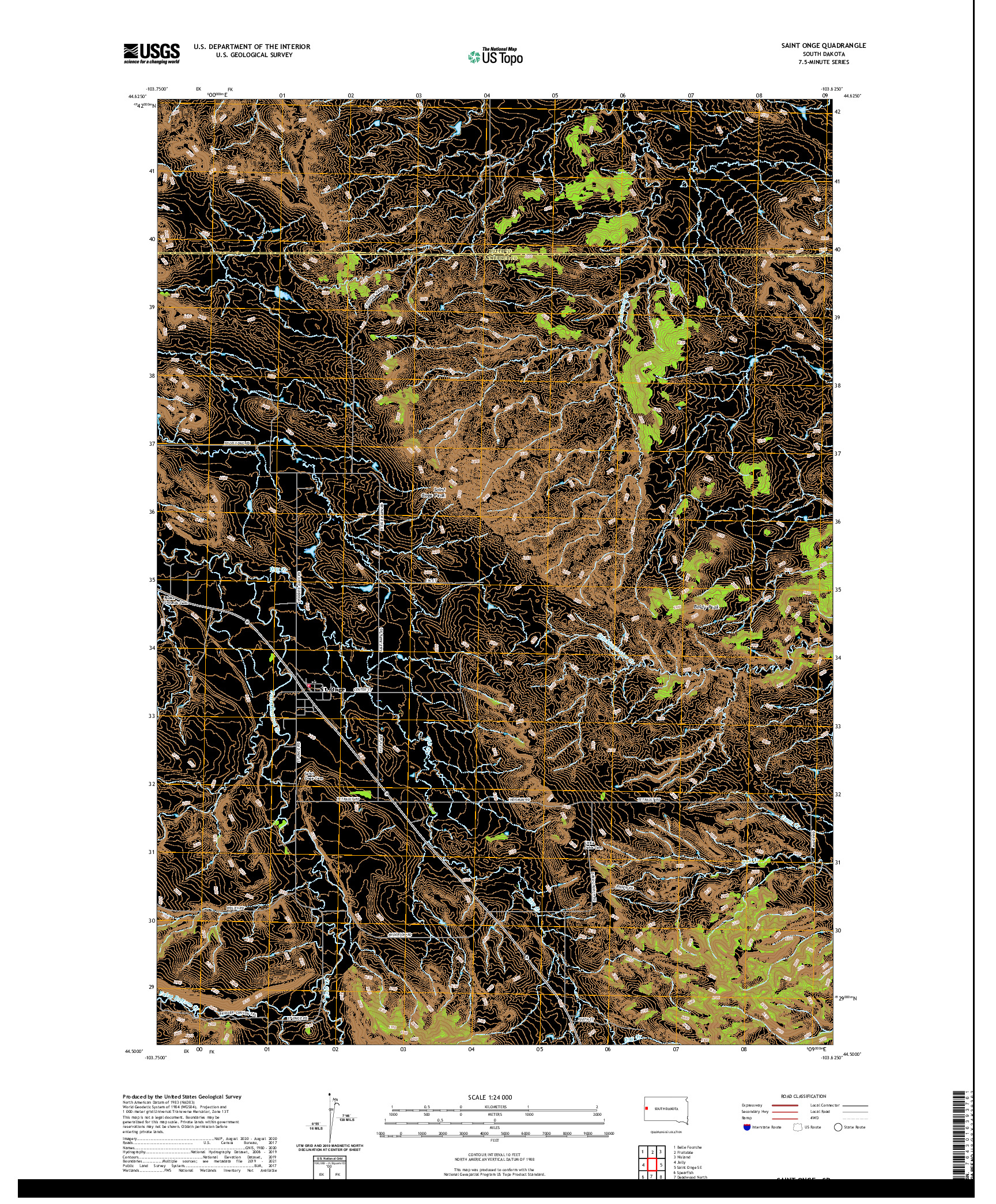 USGS US TOPO 7.5-MINUTE MAP FOR SAINT ONGE, SD 2021