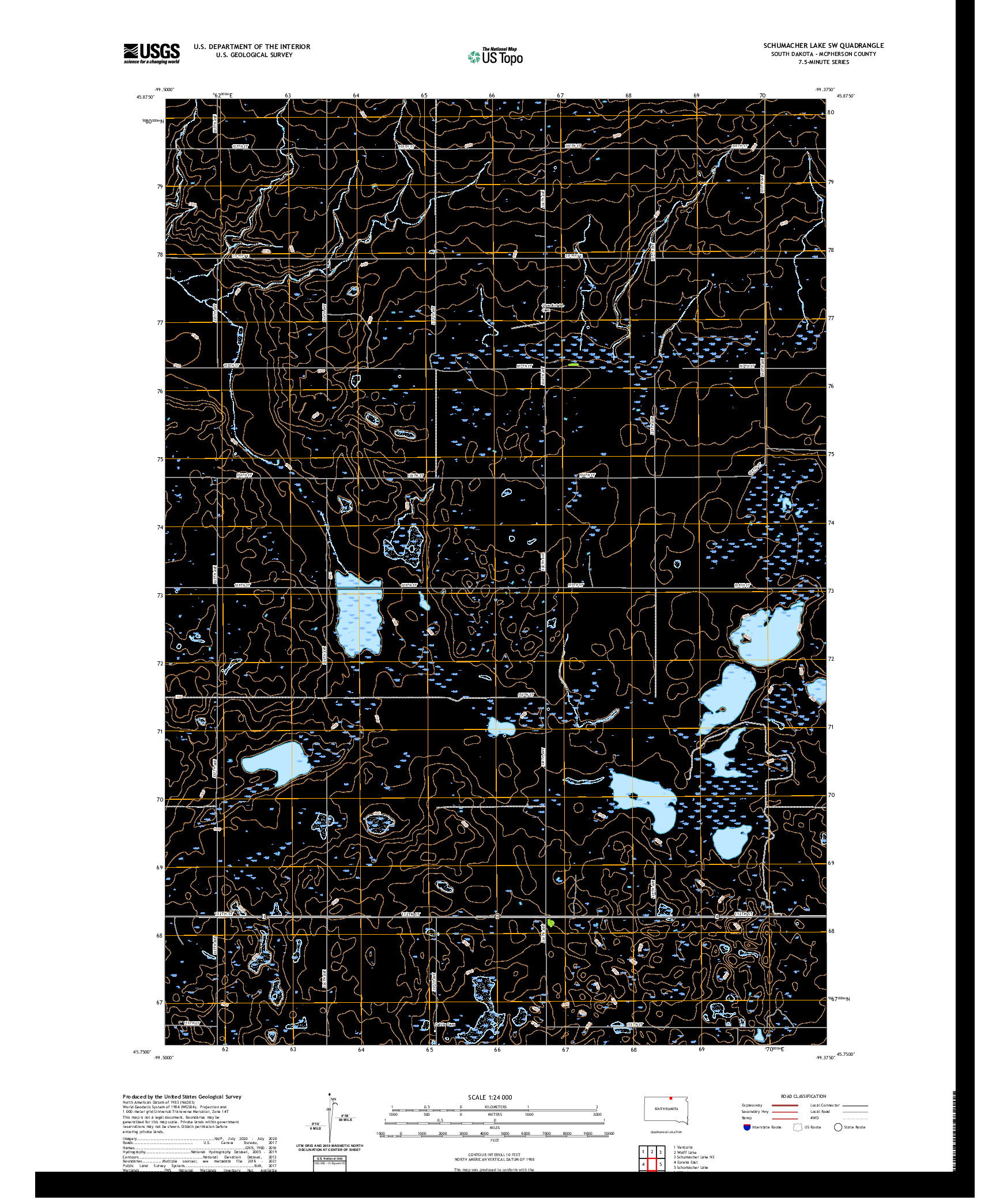 USGS US TOPO 7.5-MINUTE MAP FOR SCHUMACHER LAKE SW, SD 2021