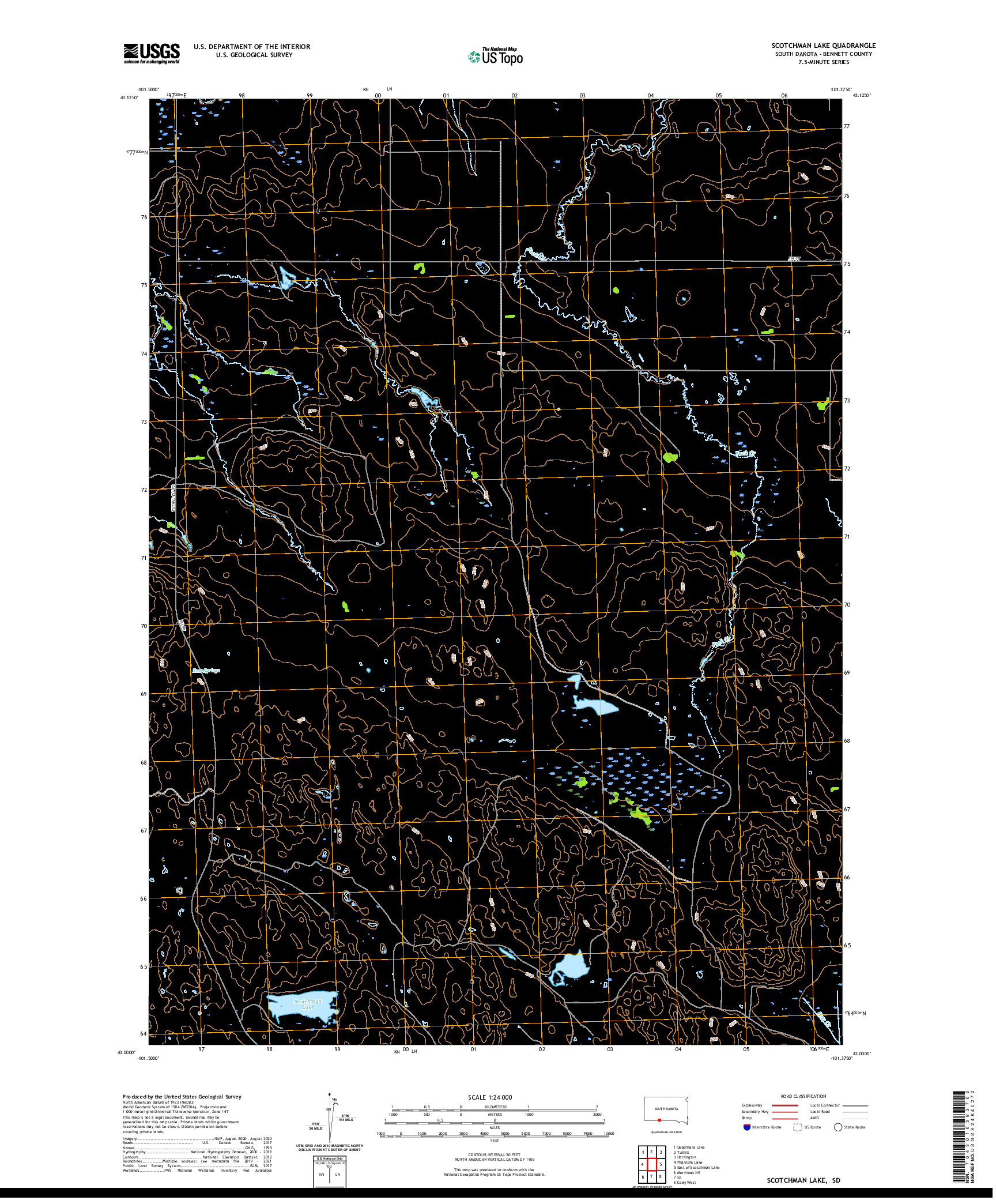 USGS US TOPO 7.5-MINUTE MAP FOR SCOTCHMAN LAKE, SD 2021