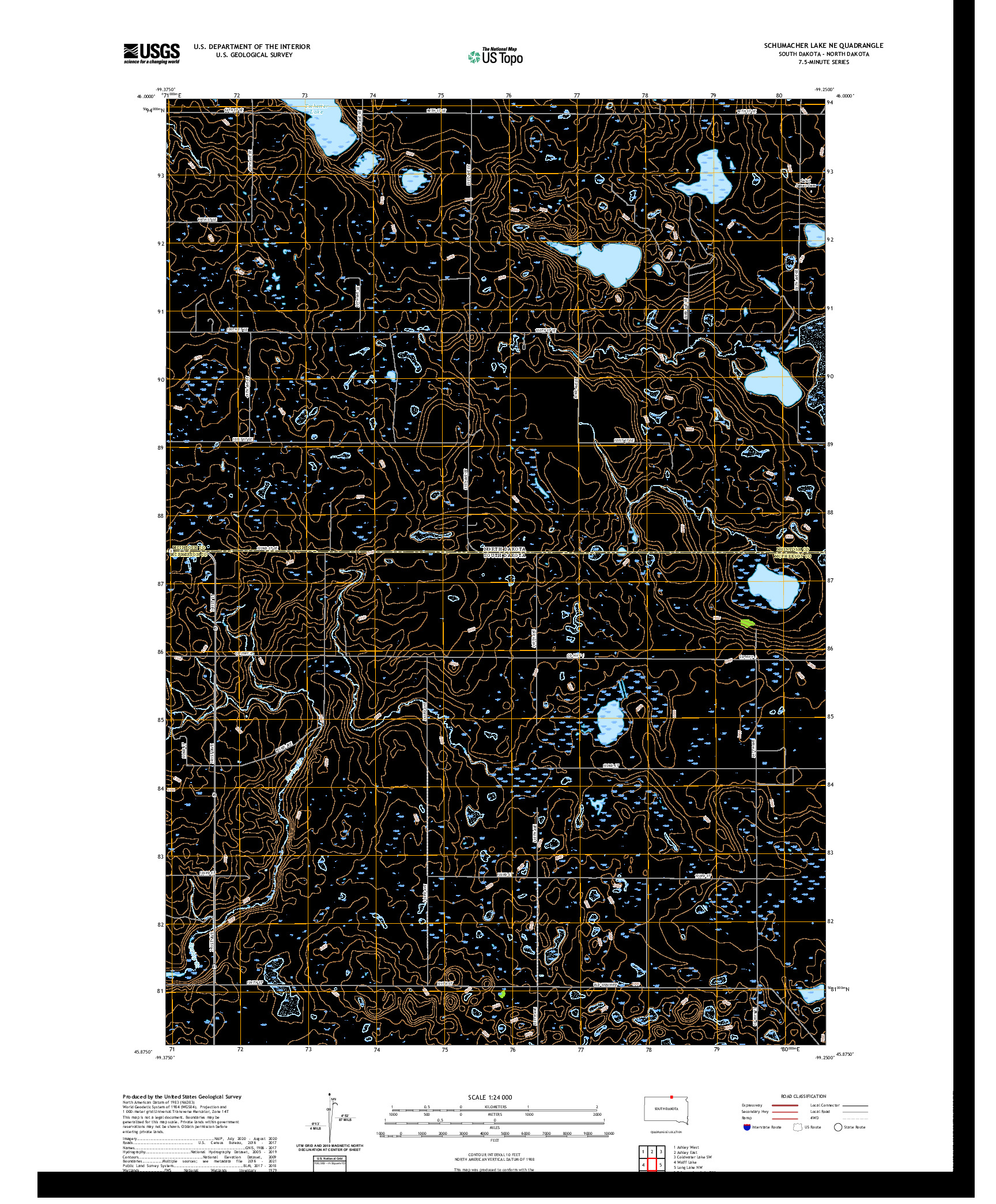 USGS US TOPO 7.5-MINUTE MAP FOR SCHUMACHER LAKE NE, SD,ND 2021