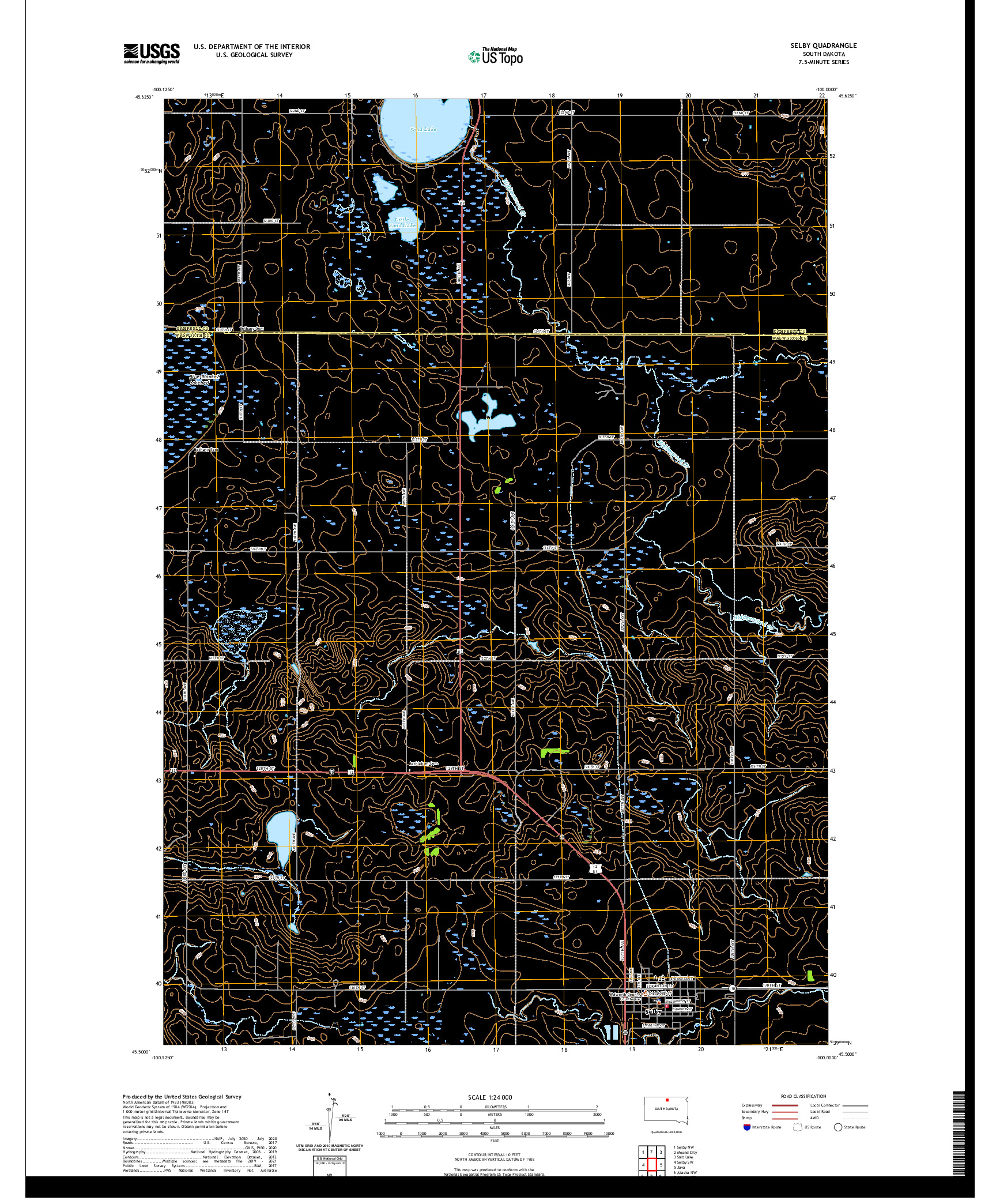 USGS US TOPO 7.5-MINUTE MAP FOR SELBY, SD 2021