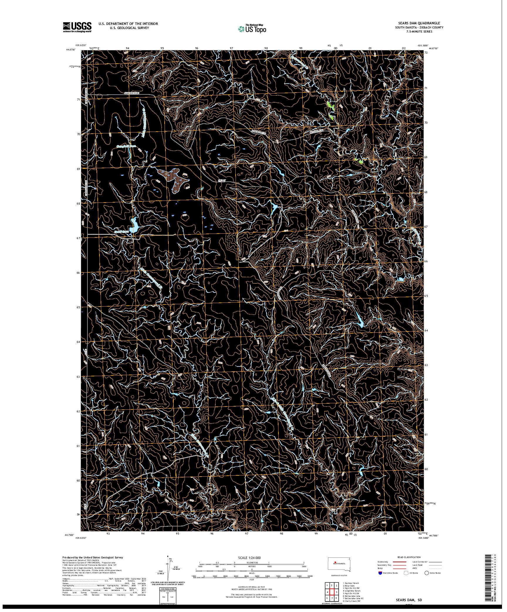 USGS US TOPO 7.5-MINUTE MAP FOR SEARS DAM, SD 2021