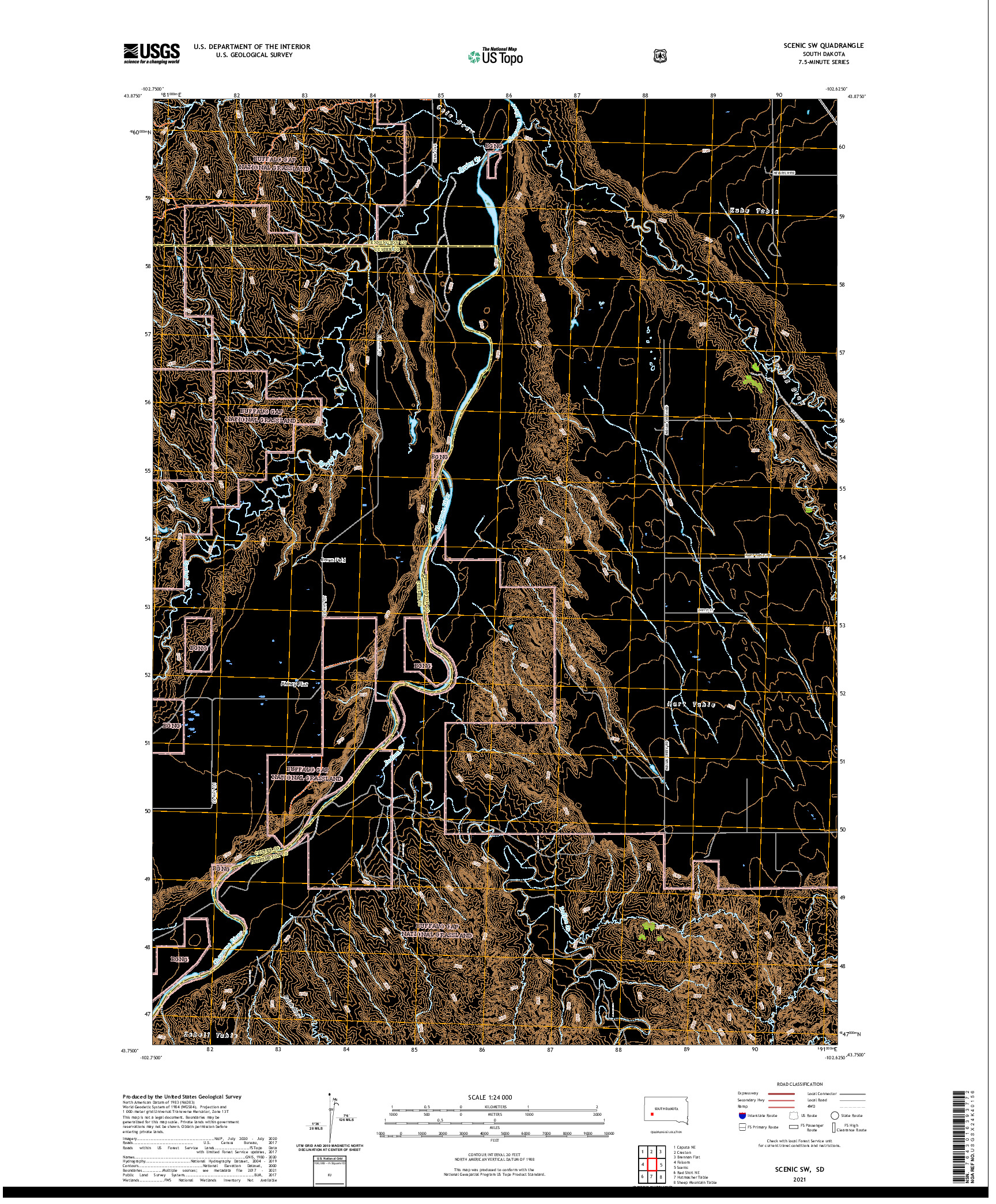 USGS US TOPO 7.5-MINUTE MAP FOR SCENIC SW, SD 2021