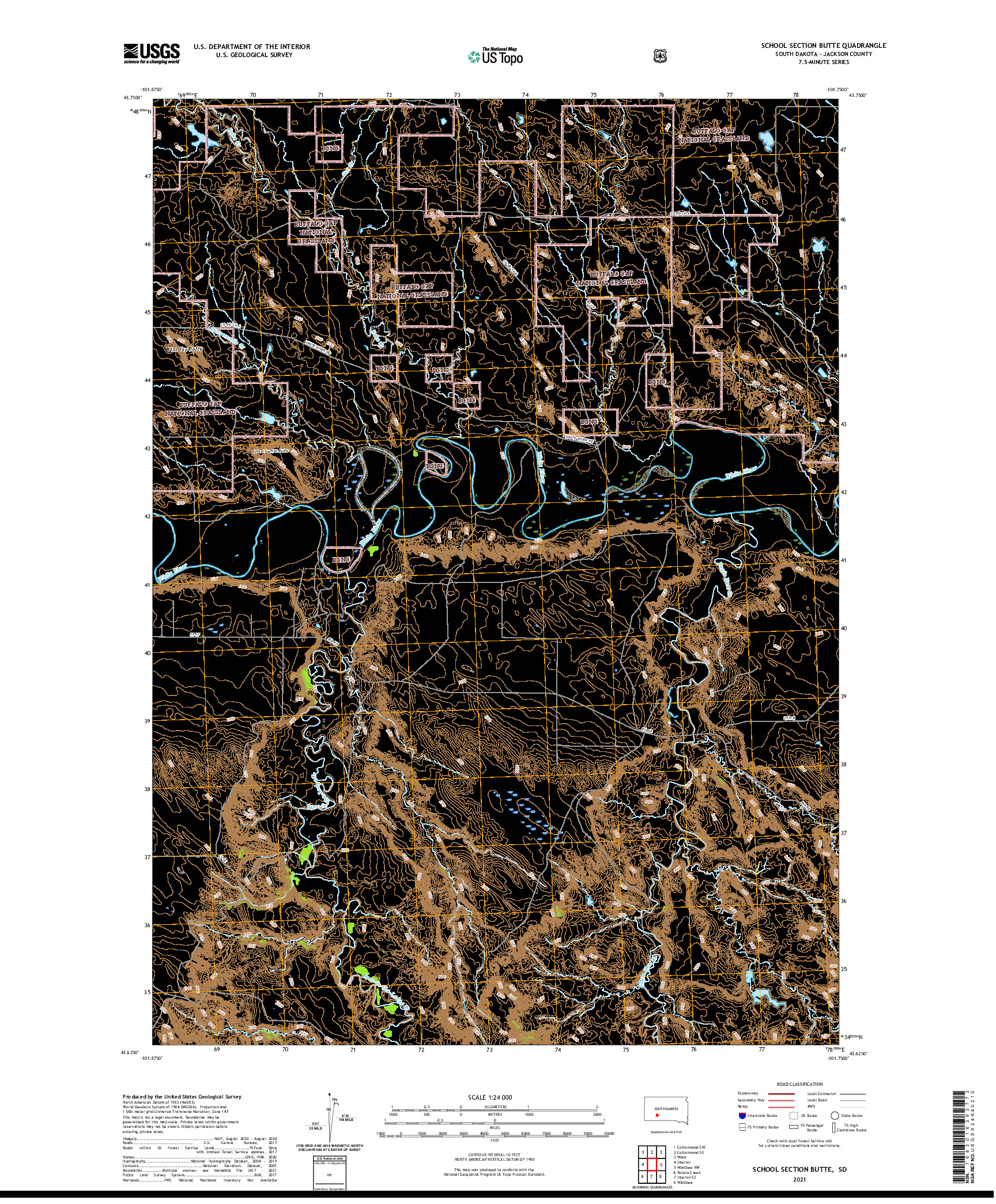 USGS US TOPO 7.5-MINUTE MAP FOR SCHOOL SECTION BUTTE, SD 2021