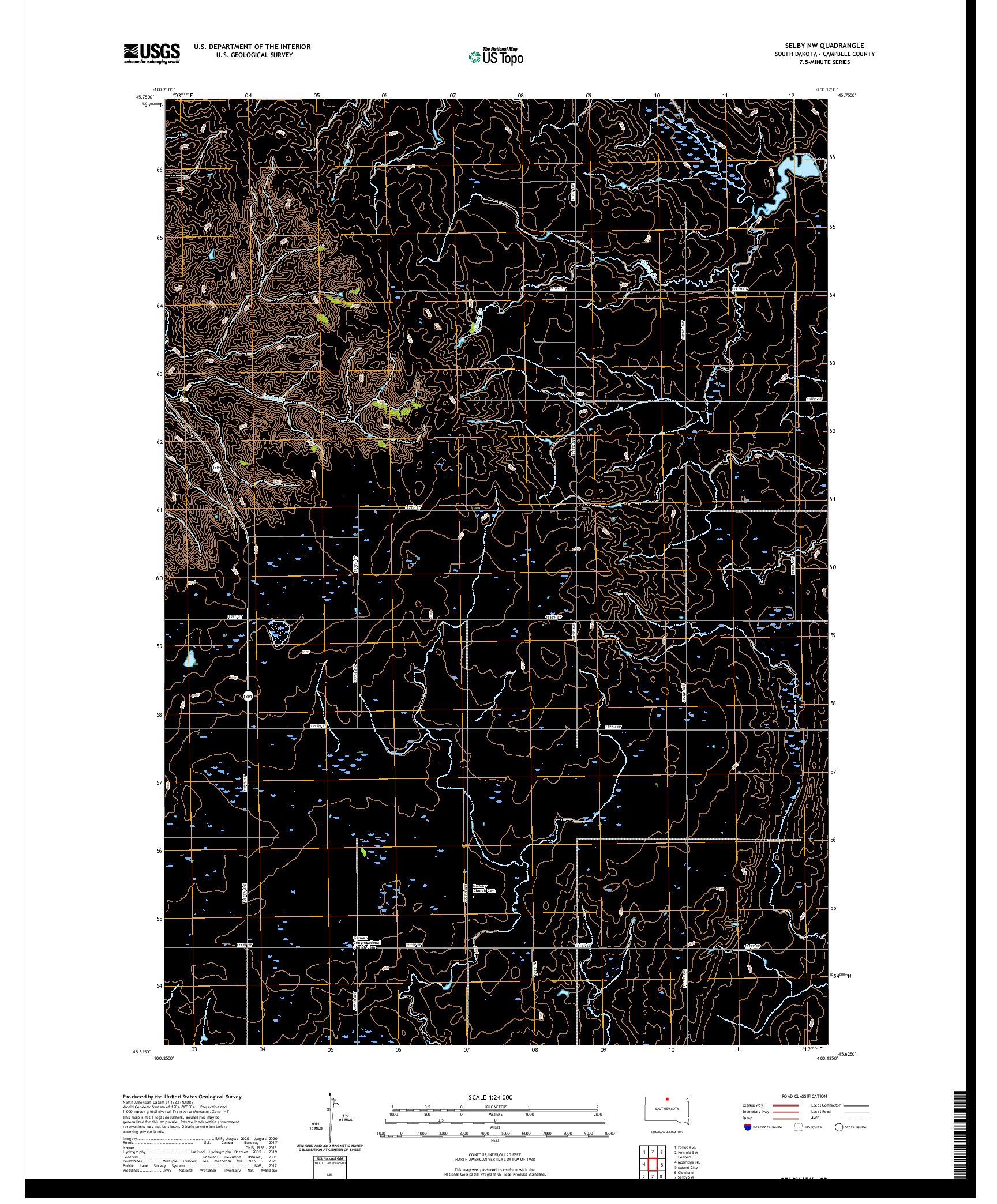 USGS US TOPO 7.5-MINUTE MAP FOR SELBY NW, SD 2021