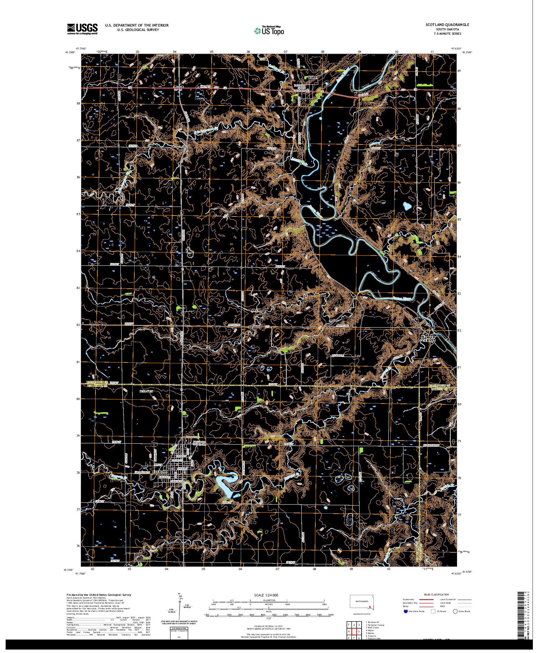 USGS US TOPO 7.5-MINUTE MAP FOR SCOTLAND, SD 2021