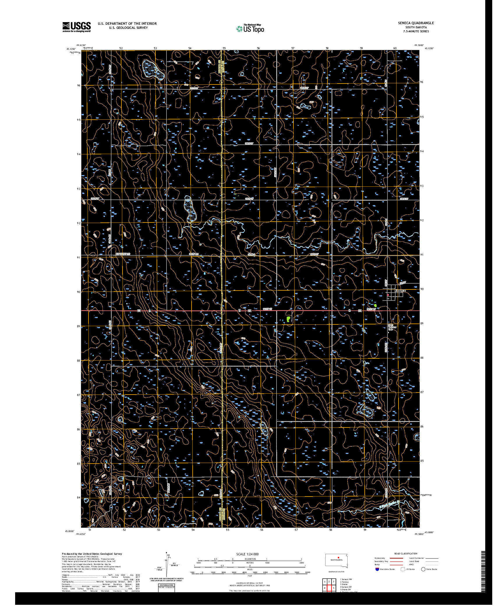 USGS US TOPO 7.5-MINUTE MAP FOR SENECA, SD 2021