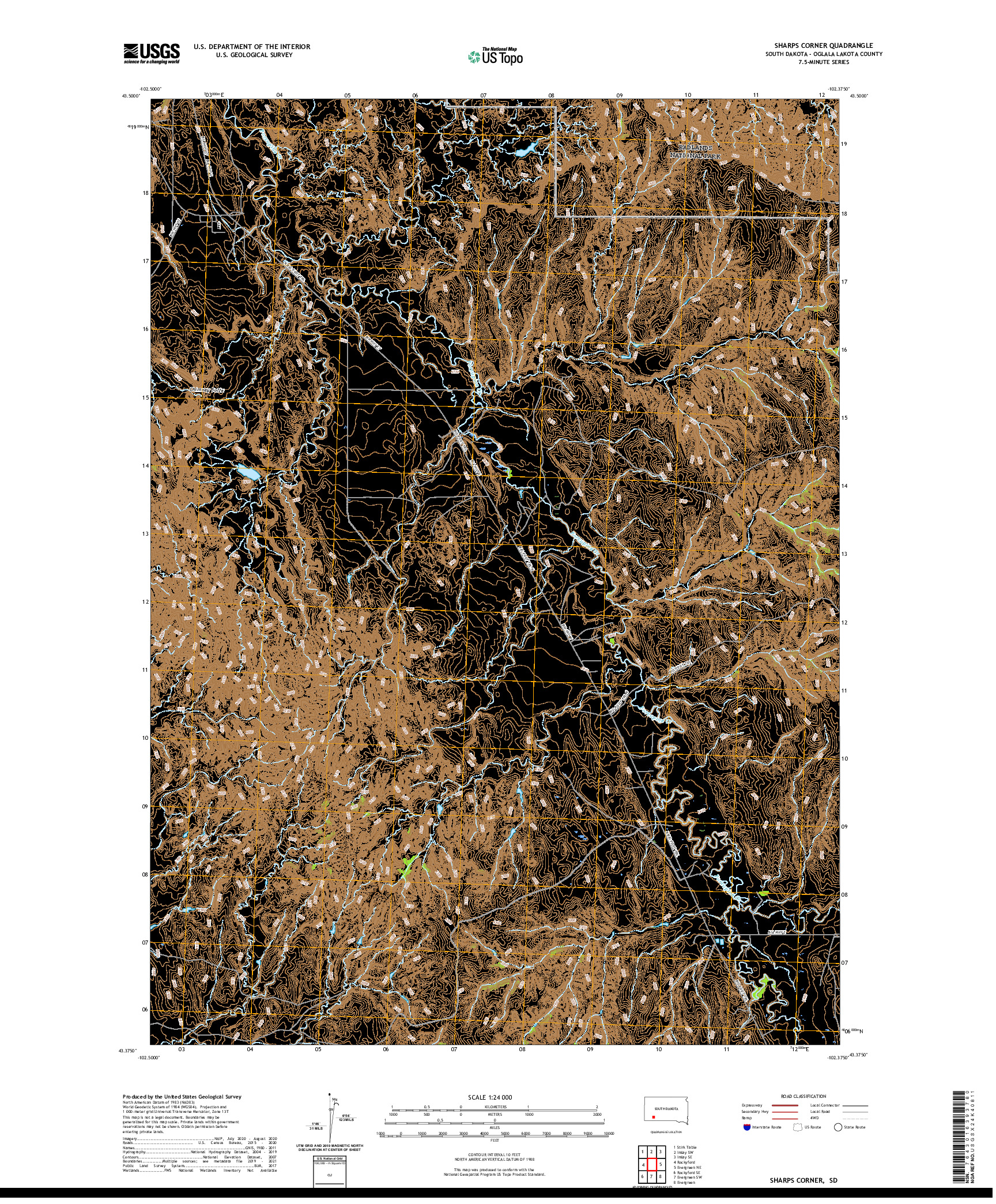 USGS US TOPO 7.5-MINUTE MAP FOR SHARPS CORNER, SD 2021