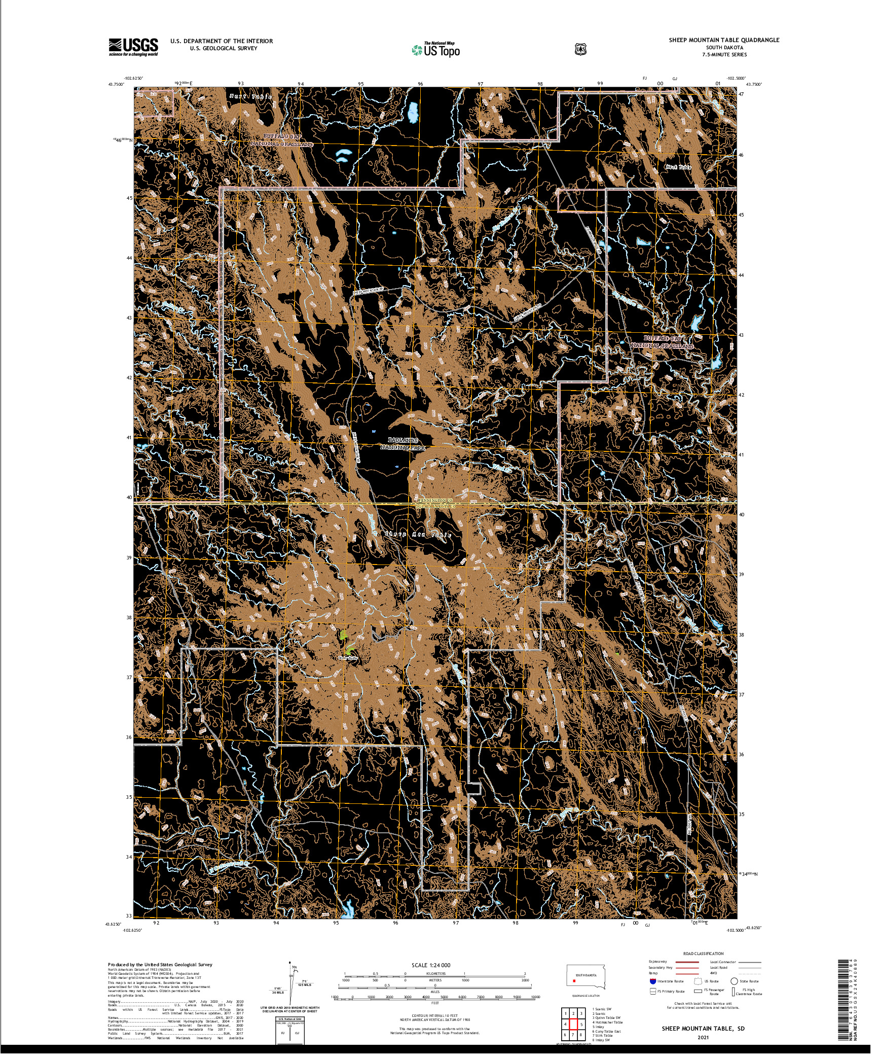 USGS US TOPO 7.5-MINUTE MAP FOR SHEEP MOUNTAIN TABLE, SD 2021
