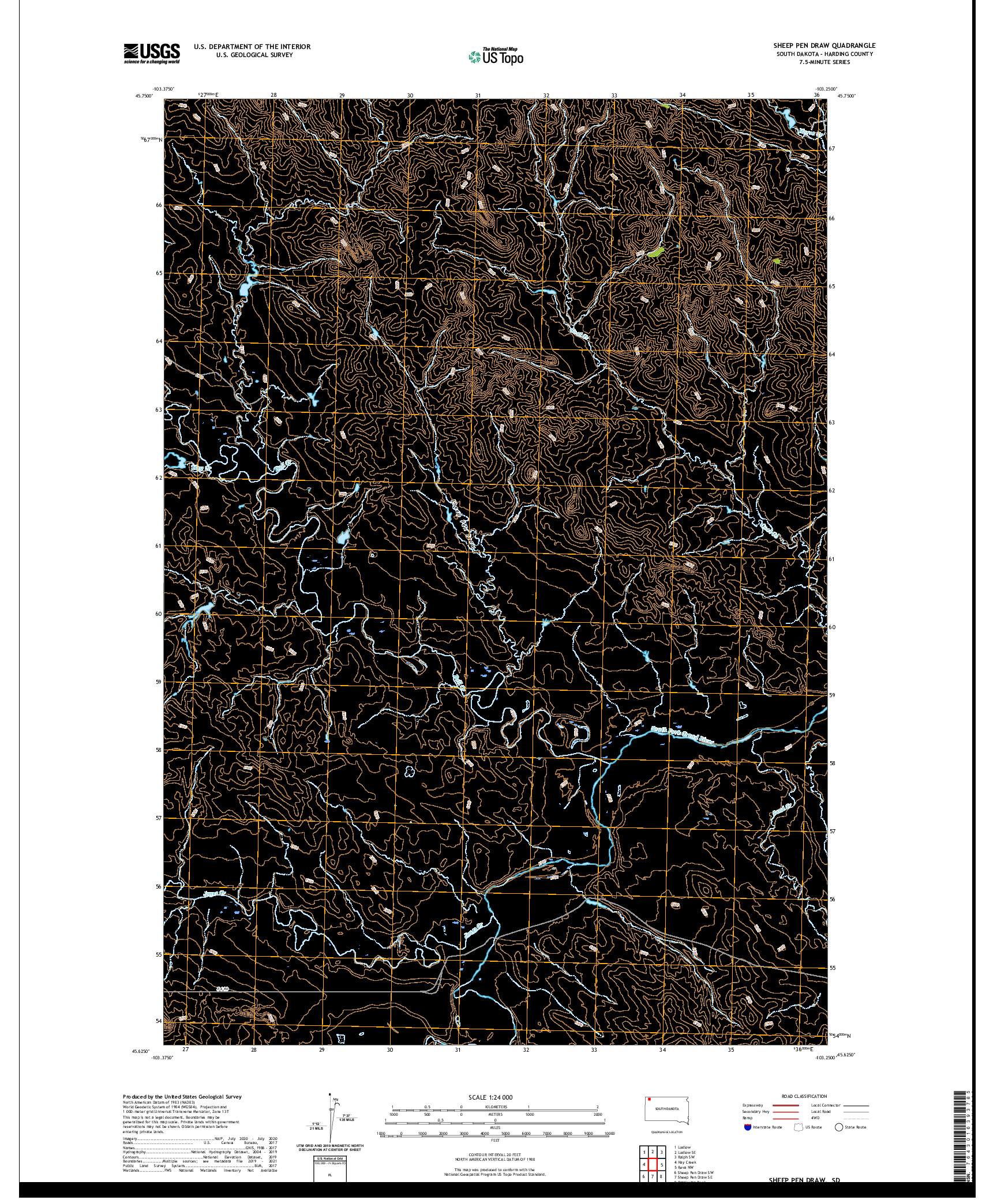 USGS US TOPO 7.5-MINUTE MAP FOR SHEEP PEN DRAW, SD 2021