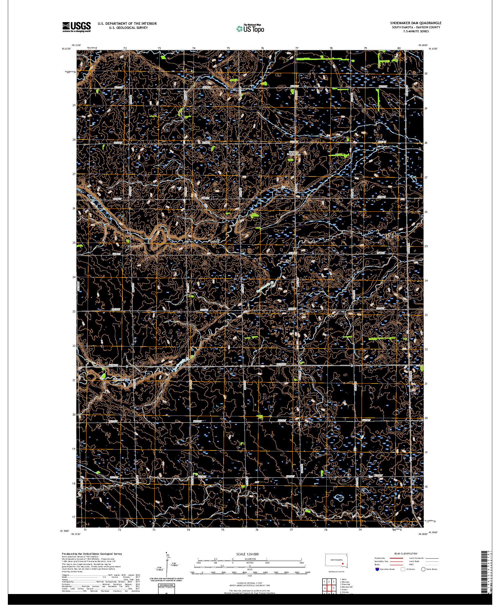 USGS US TOPO 7.5-MINUTE MAP FOR SHOEMAKER DAM, SD 2021