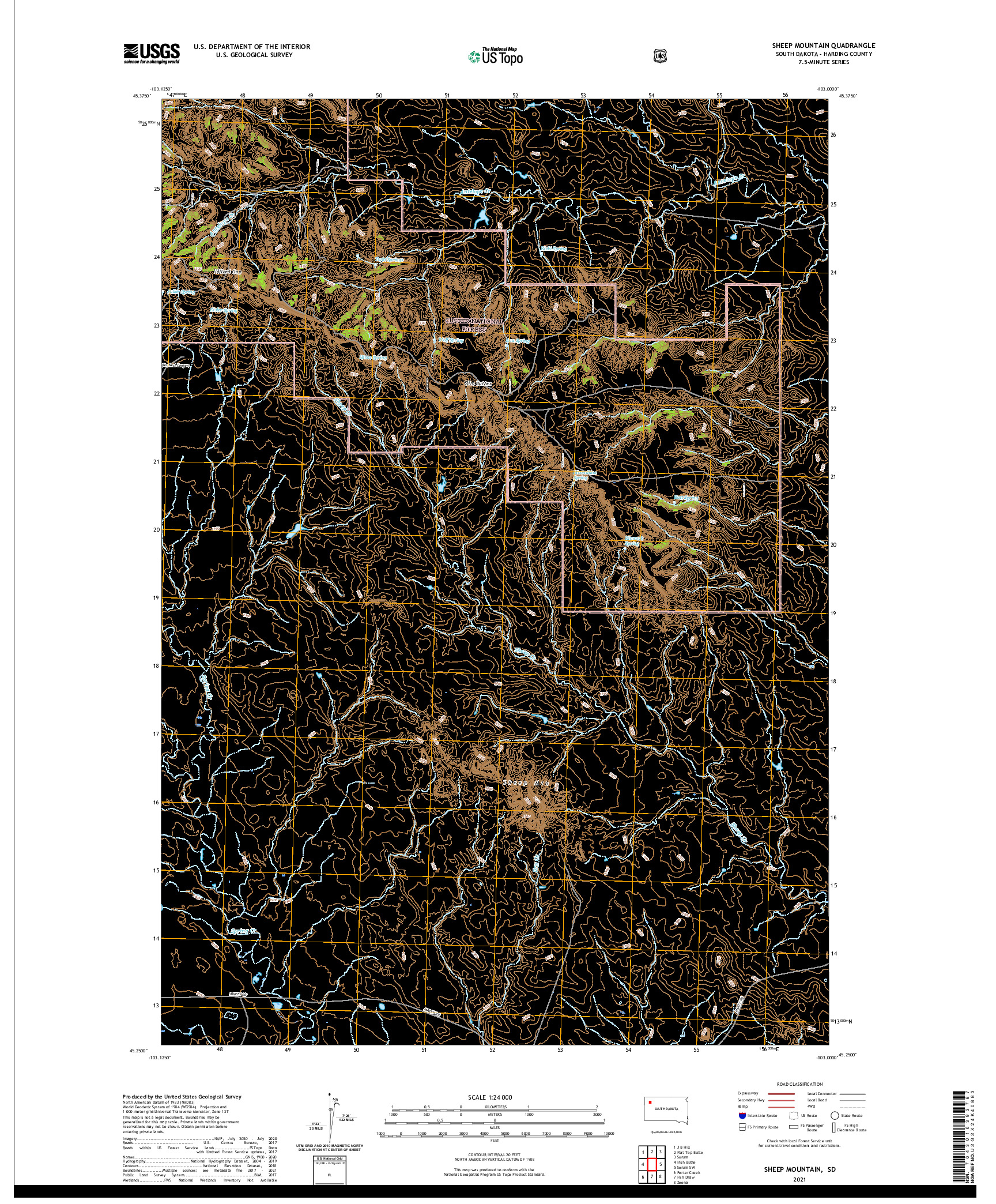 USGS US TOPO 7.5-MINUTE MAP FOR SHEEP MOUNTAIN, SD 2021