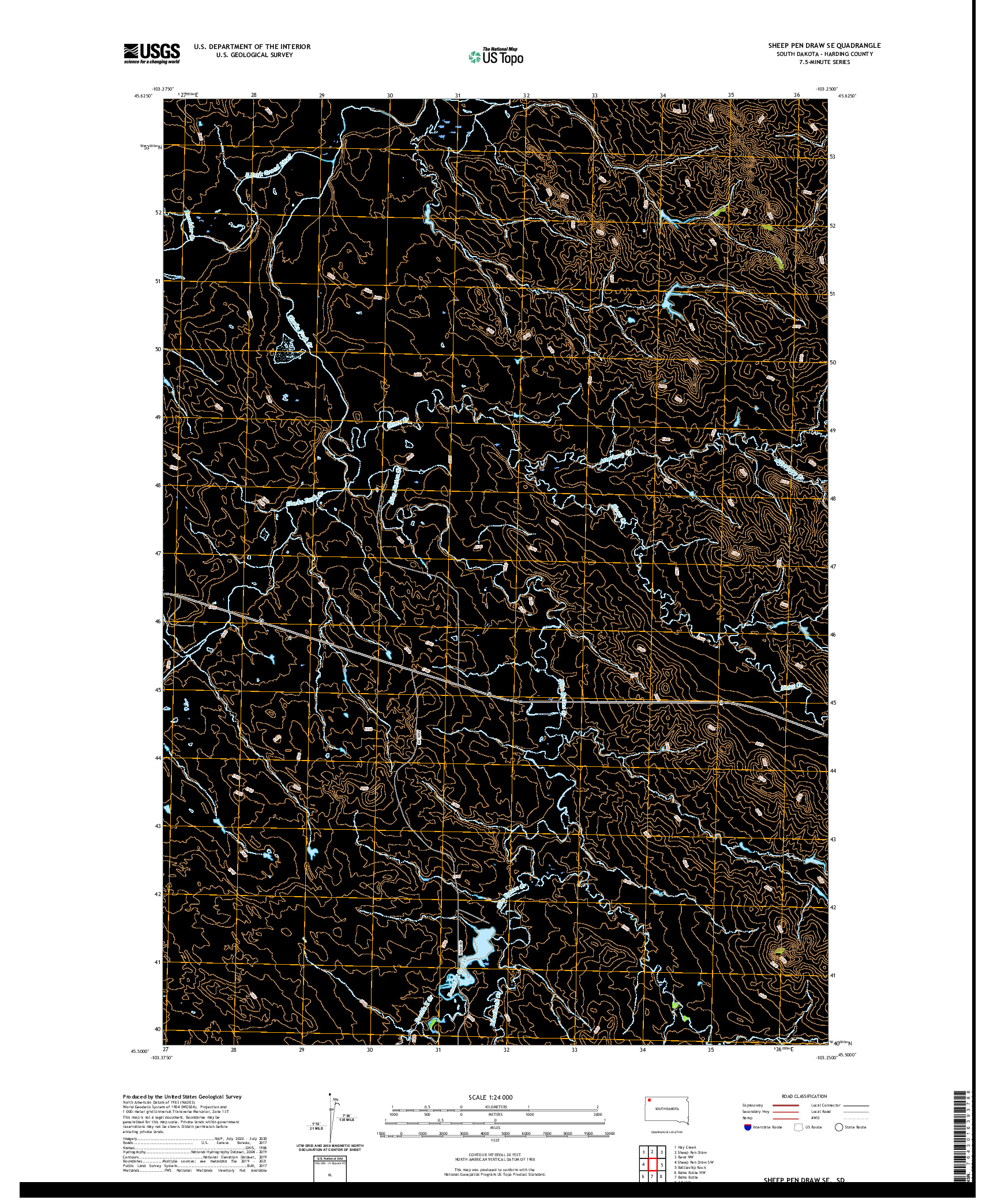 USGS US TOPO 7.5-MINUTE MAP FOR SHEEP PEN DRAW SE, SD 2021