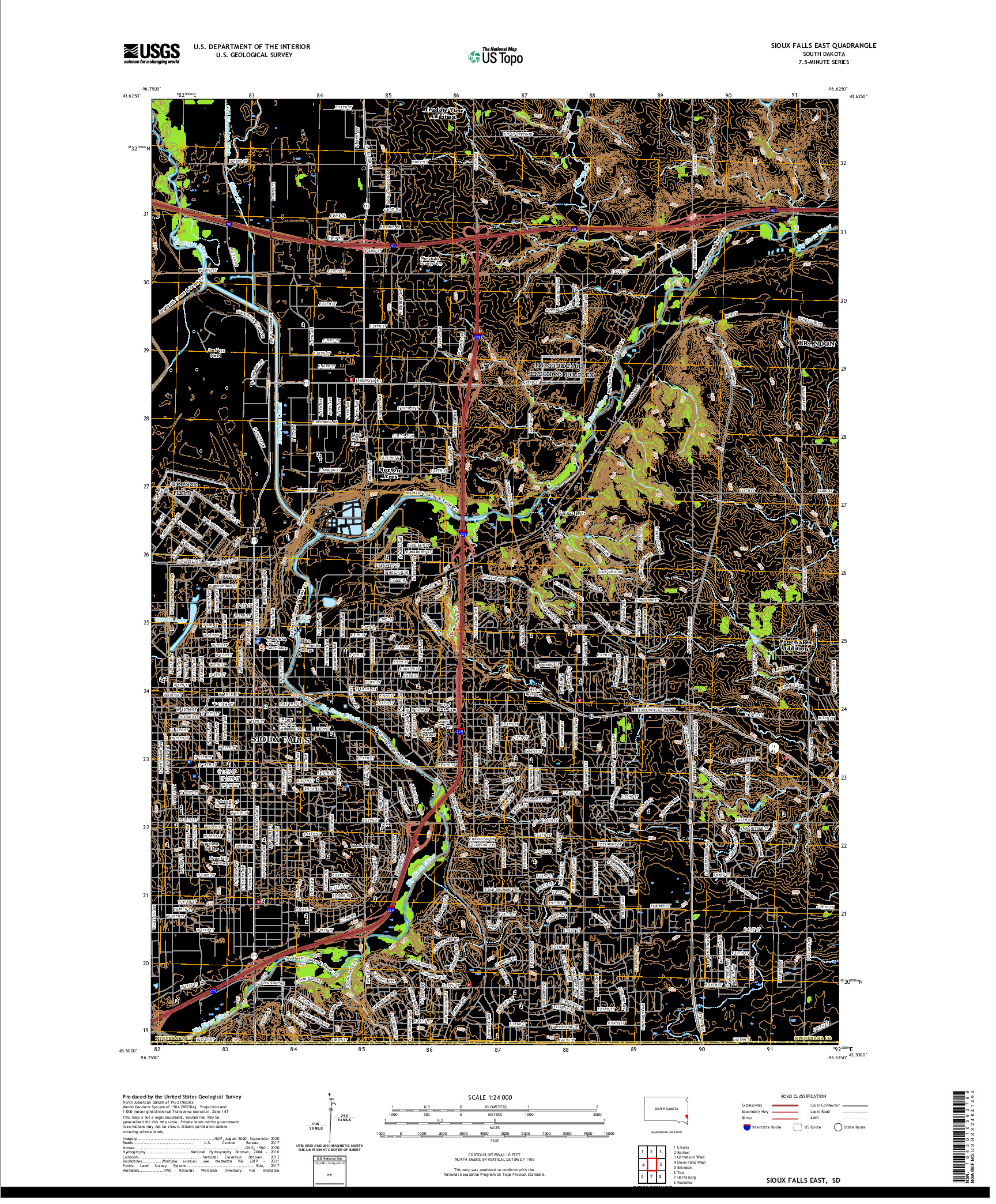 USGS US TOPO 7.5-MINUTE MAP FOR SIOUX FALLS EAST, SD 2021