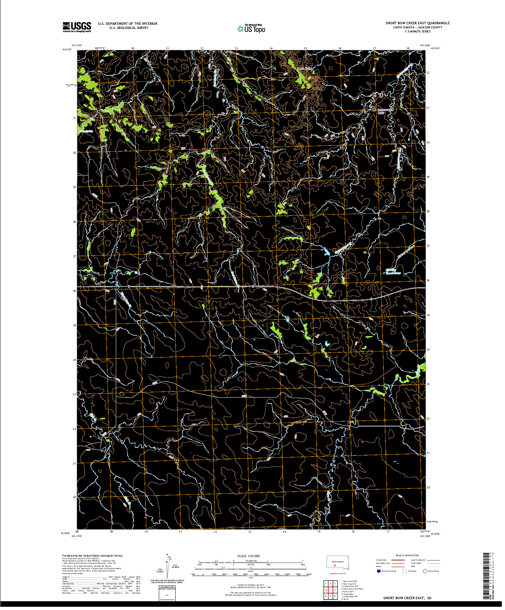 USGS US TOPO 7.5-MINUTE MAP FOR SHORT BOW CREEK EAST, SD 2021