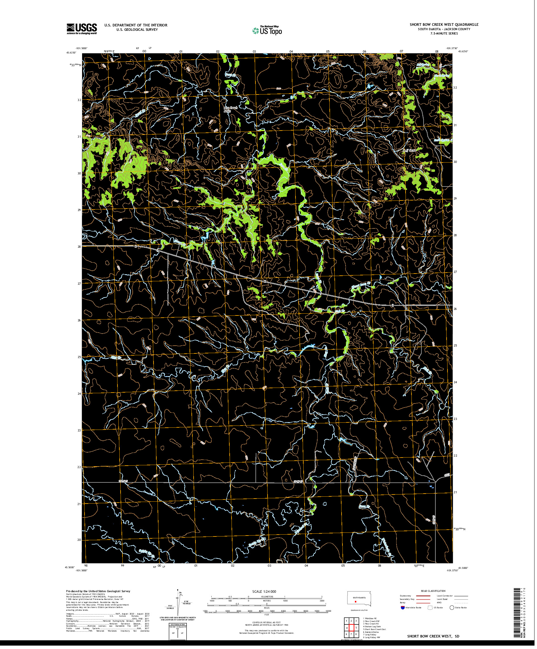 USGS US TOPO 7.5-MINUTE MAP FOR SHORT BOW CREEK WEST, SD 2021