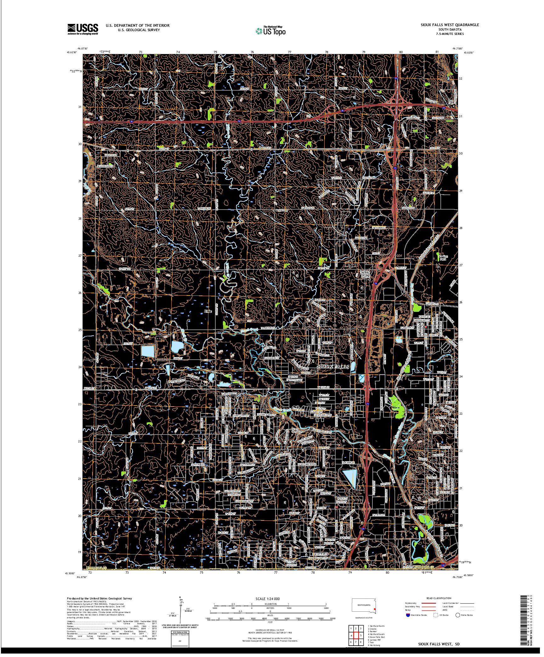 USGS US TOPO 7.5-MINUTE MAP FOR SIOUX FALLS WEST, SD 2021