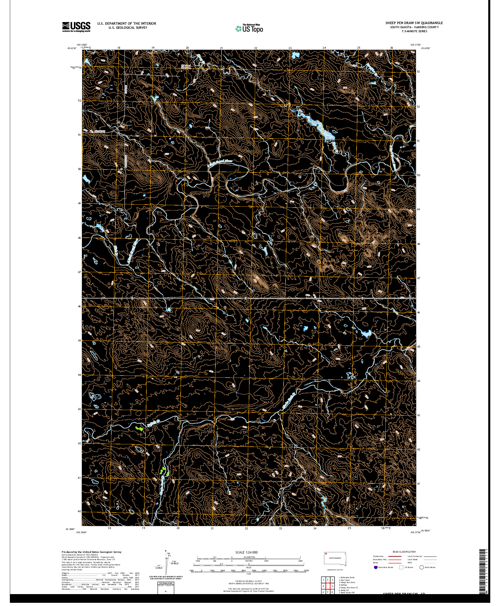 USGS US TOPO 7.5-MINUTE MAP FOR SHEEP PEN DRAW SW, SD 2021