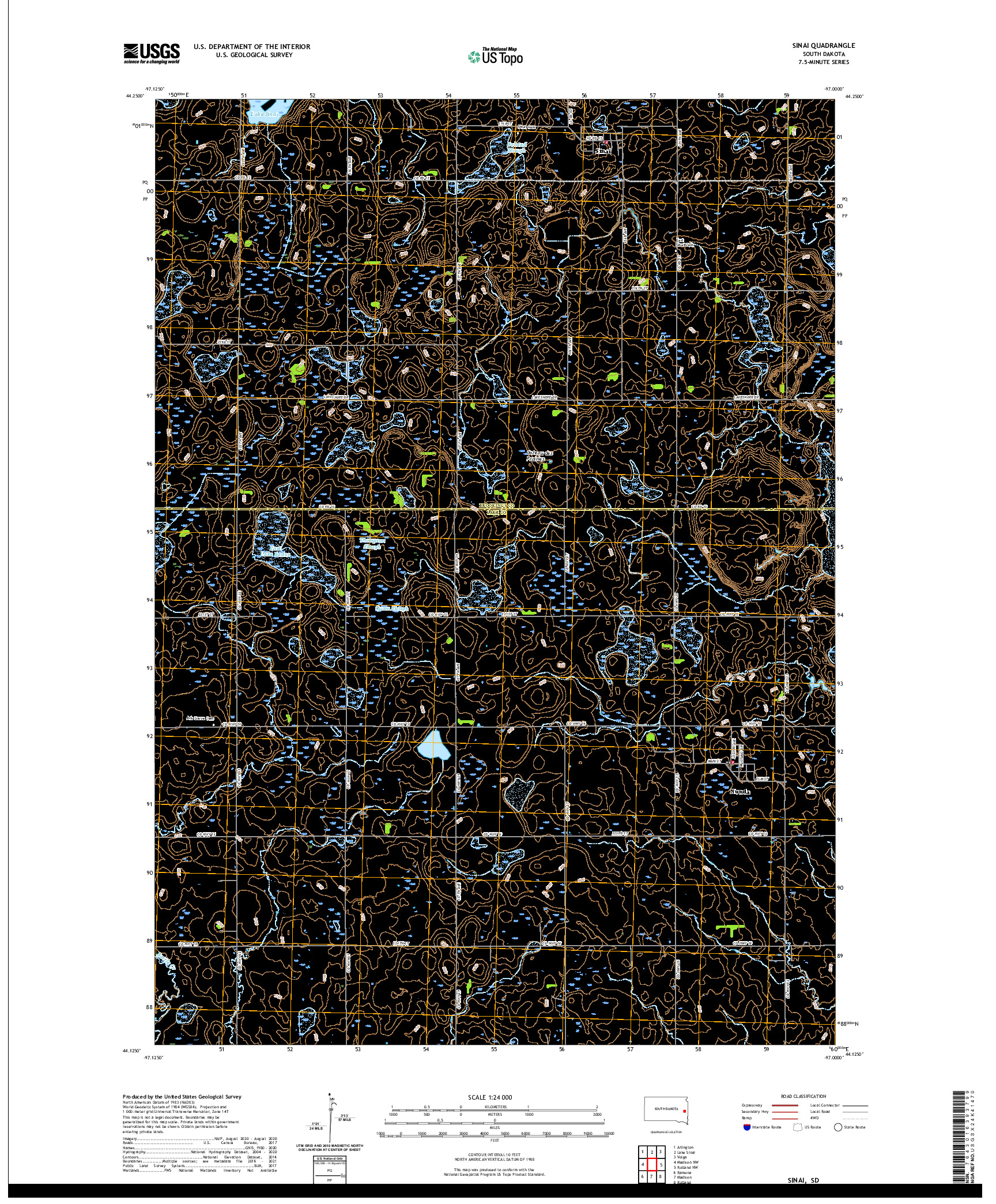 USGS US TOPO 7.5-MINUTE MAP FOR SINAI, SD 2021