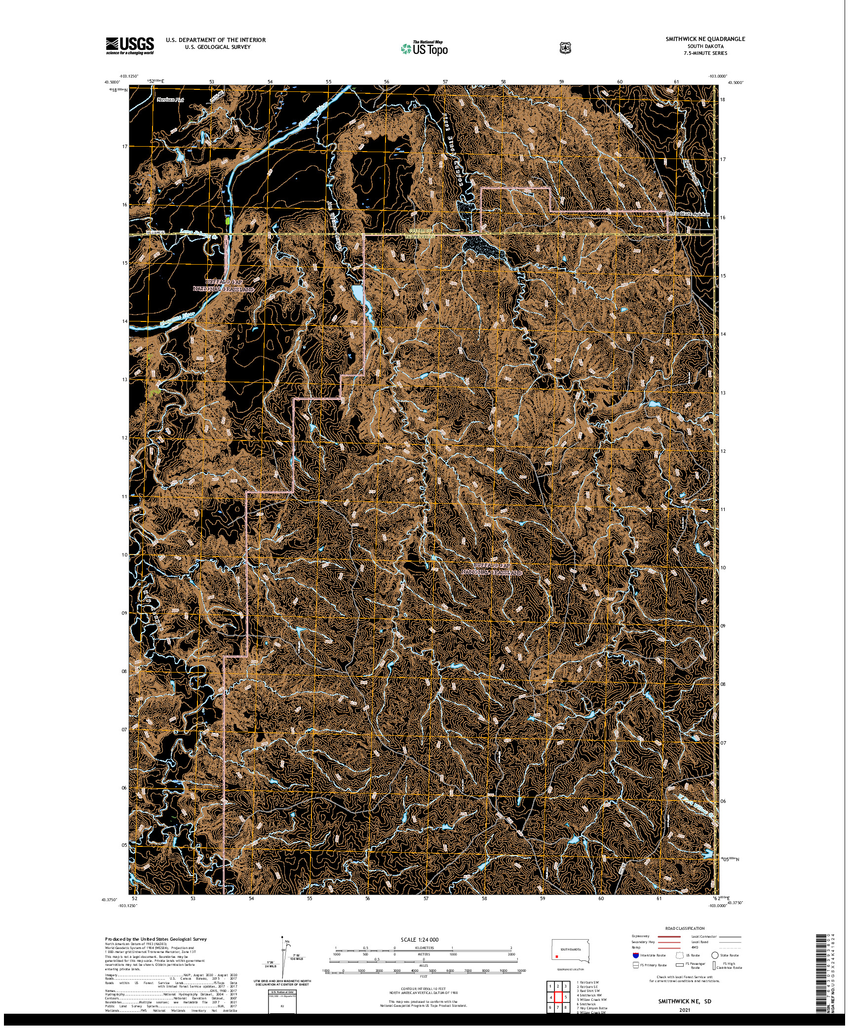 USGS US TOPO 7.5-MINUTE MAP FOR SMITHWICK NE, SD 2021
