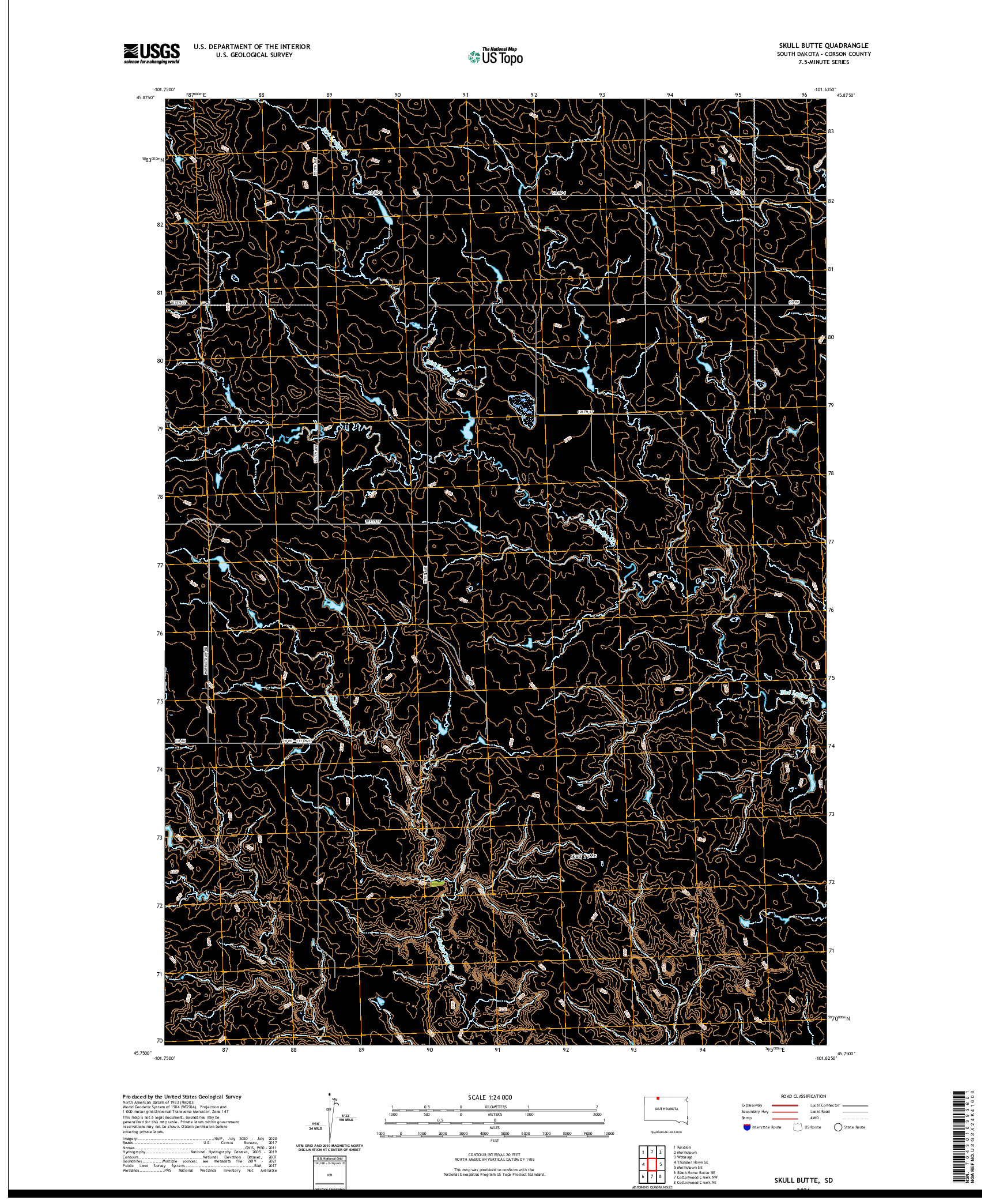 USGS US TOPO 7.5-MINUTE MAP FOR SKULL BUTTE, SD 2021