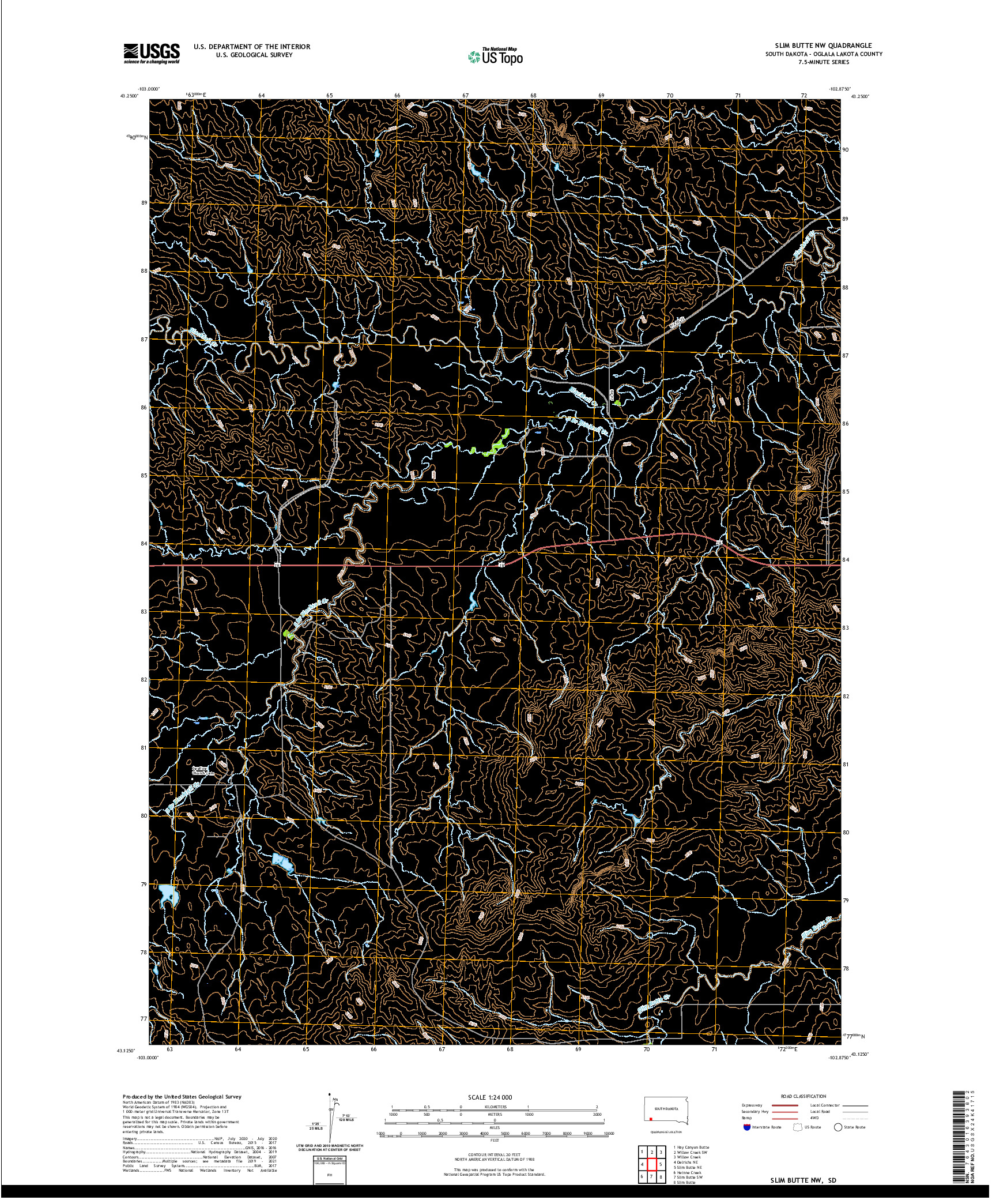 USGS US TOPO 7.5-MINUTE MAP FOR SLIM BUTTE NW, SD 2021
