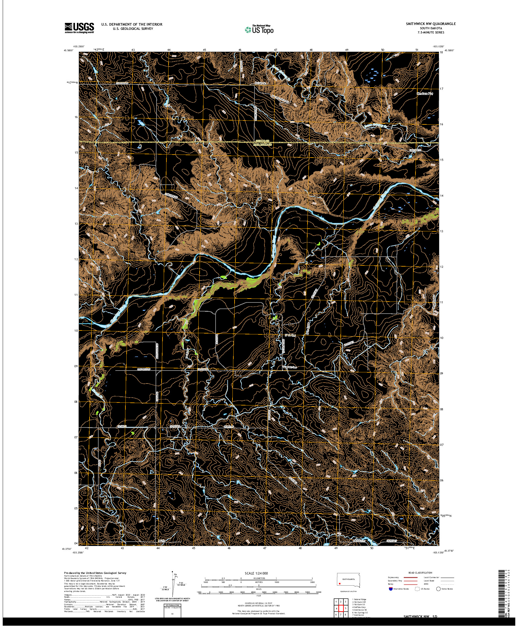 USGS US TOPO 7.5-MINUTE MAP FOR SMITHWICK NW, SD 2021