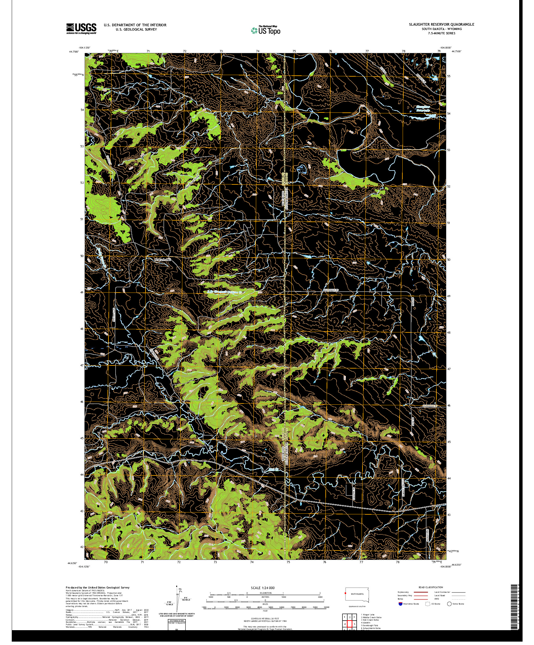 USGS US TOPO 7.5-MINUTE MAP FOR SLAUGHTER RESERVOIR, SD,WY 2021
