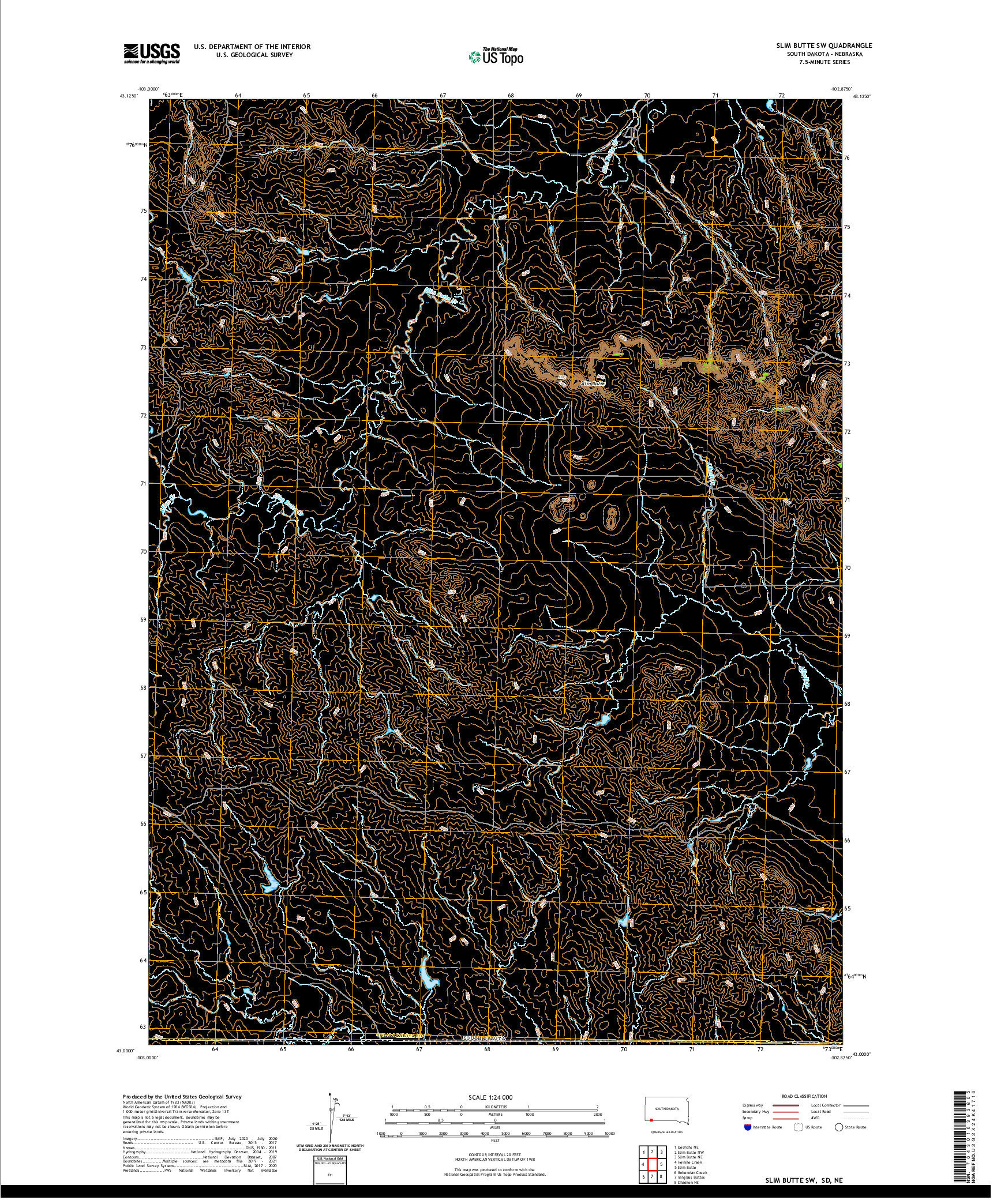 USGS US TOPO 7.5-MINUTE MAP FOR SLIM BUTTE SW, SD,NE 2021