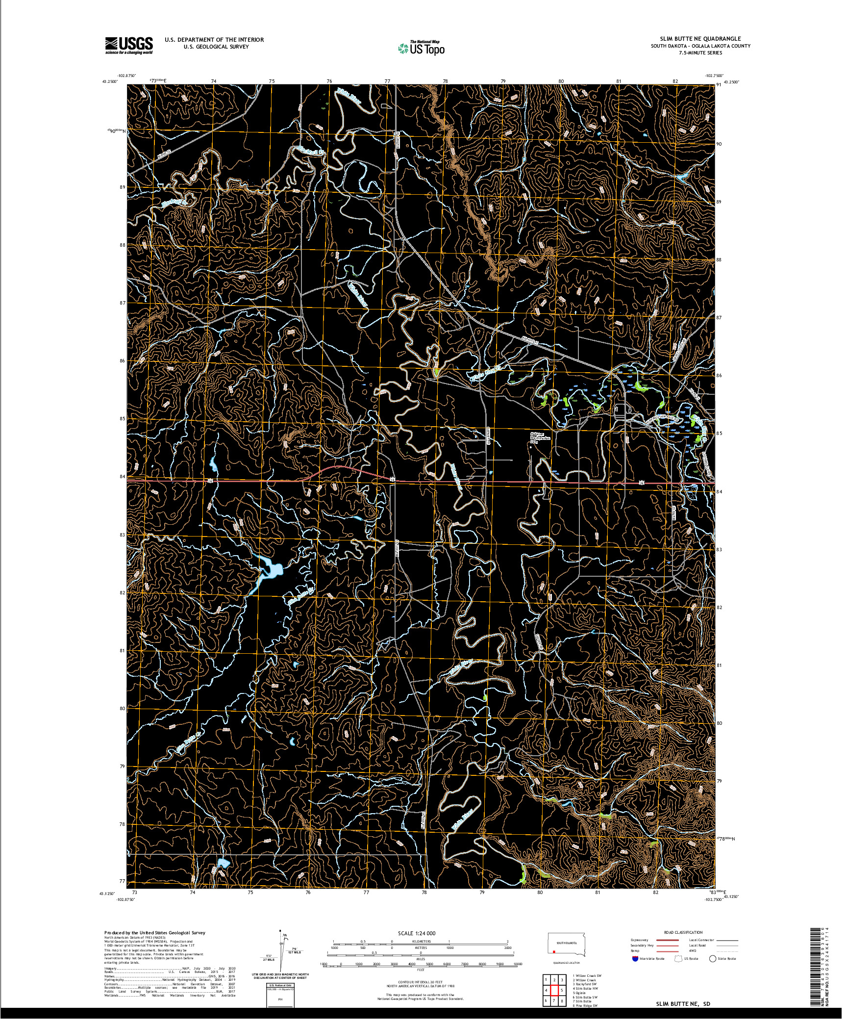 USGS US TOPO 7.5-MINUTE MAP FOR SLIM BUTTE NE, SD 2021